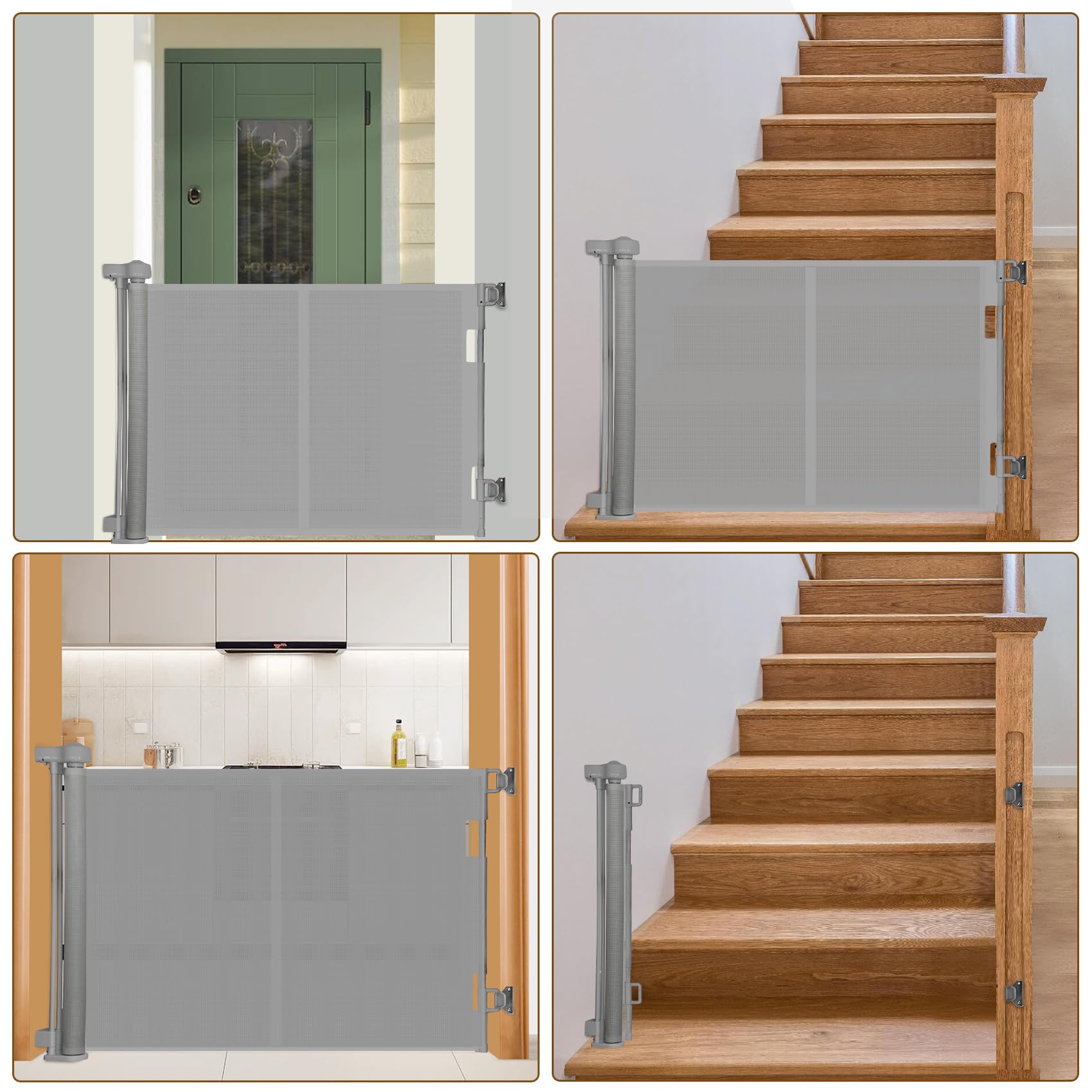 Miumoon Upgrade 59' Retractable Baby Gates With Reinforced Strip Design To Prevent Crawling Through, 48' Tall Retractable Gate For Baby And Pet, 5 Ft Baby Gates For Stairs, Doorways, Hallways(Gray)