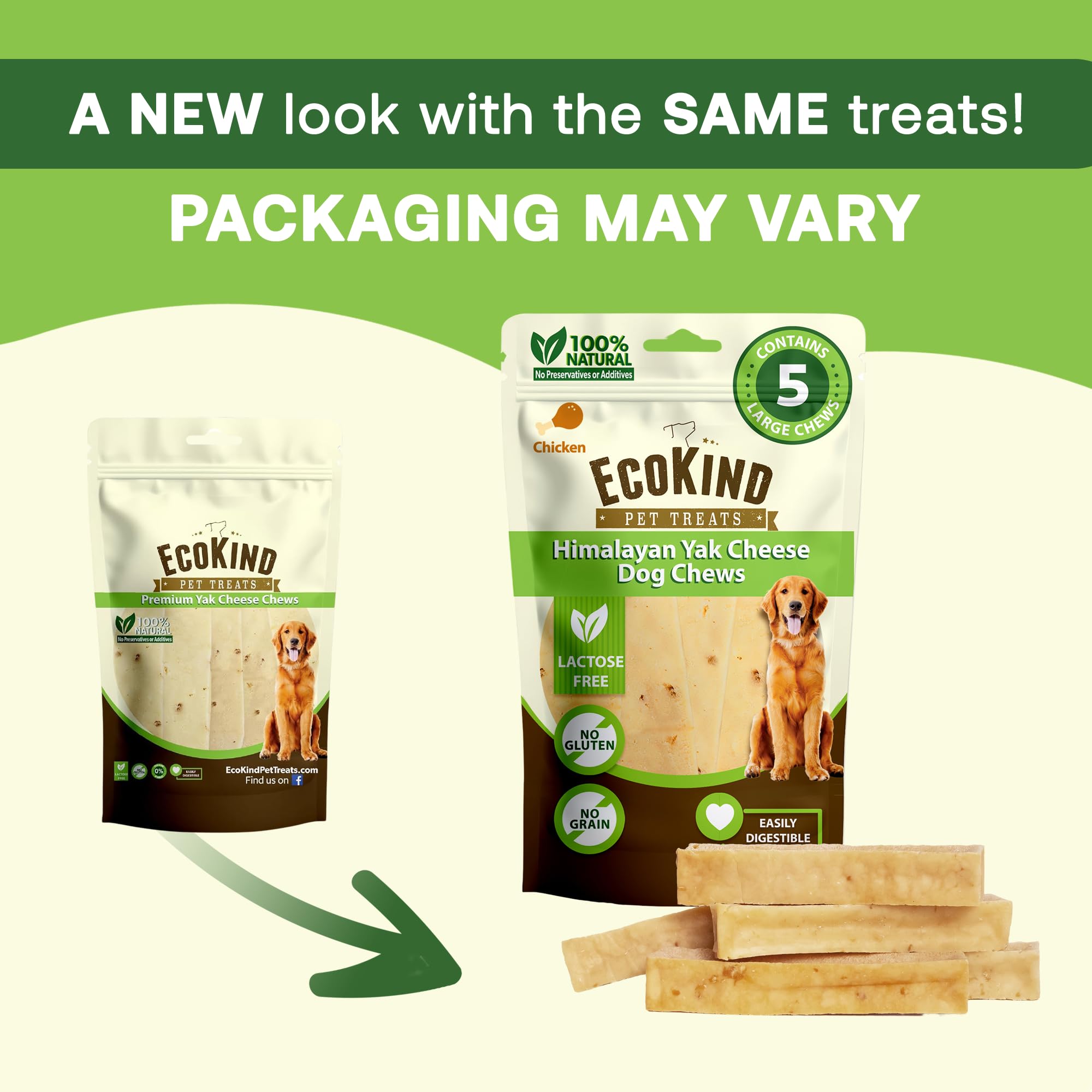 EcoKind Premium Gold Yak Cheese Himalayan Dog Chews, Dog Treats Large Breed, All Natural, High Protein Dog Chew, Chicken, Large