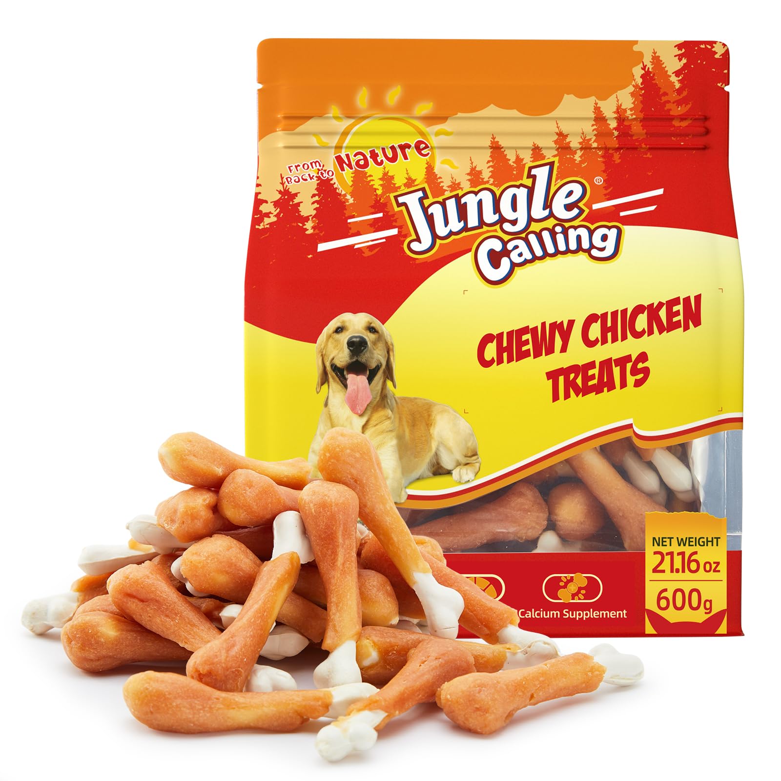 Jungle Calling Chewy Chicken Dog Treats Real Chicken Calcium Bone, Rawhide Free, Teeth Clean & Breath Fresh Dog Training Treats 