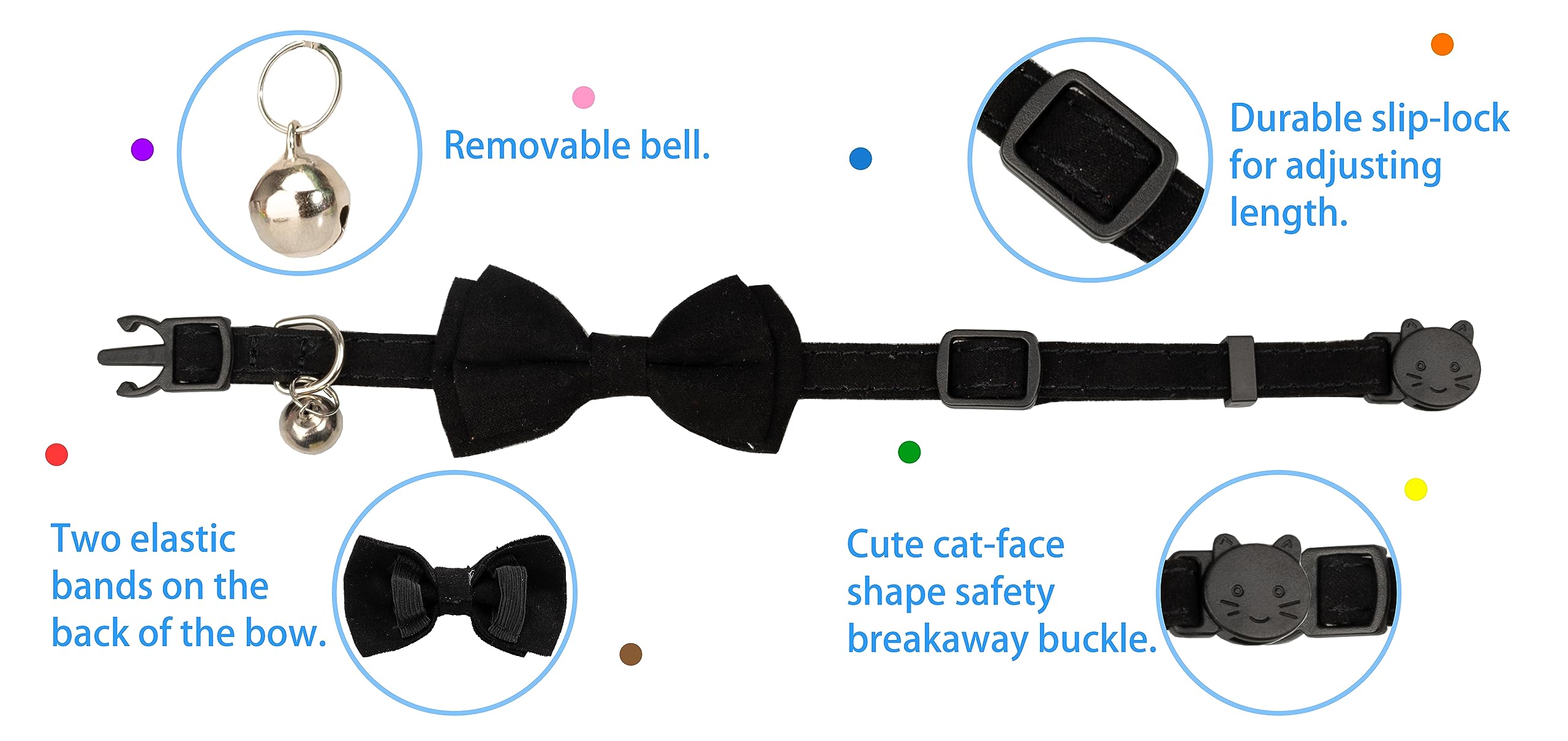 Gyapet Cat Collar With Bell Breakaway Kitten Small Puppy Safety Bow Tie Solid Wedding Basic Color [1Pc] Black