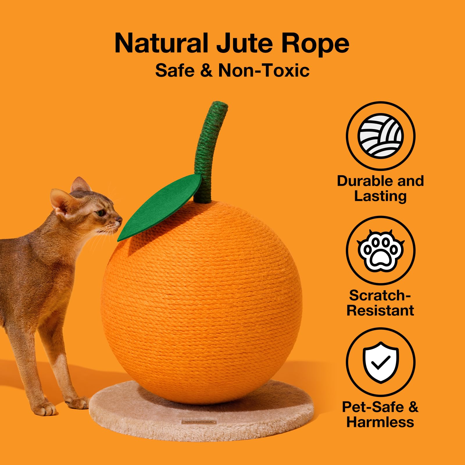 Vetreska Orange Cat Scratching Post, Cute Cat Scratcher With Sisal Rope, Vertical Cat Scratch Post For Indoor Cat And Kitten, Ca