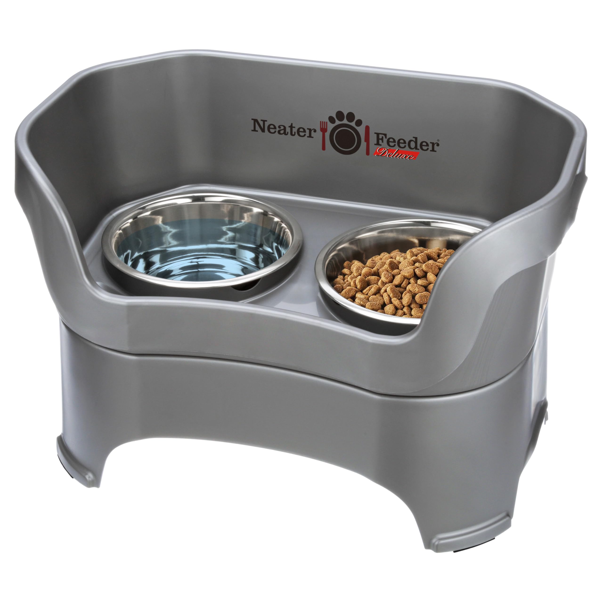 Neater Feeder Deluxe Mess Proof Dog Bowls Elevated for Large Breed - Made in USA - No Spill Raised Dog Food Bowl Stand - Stainle