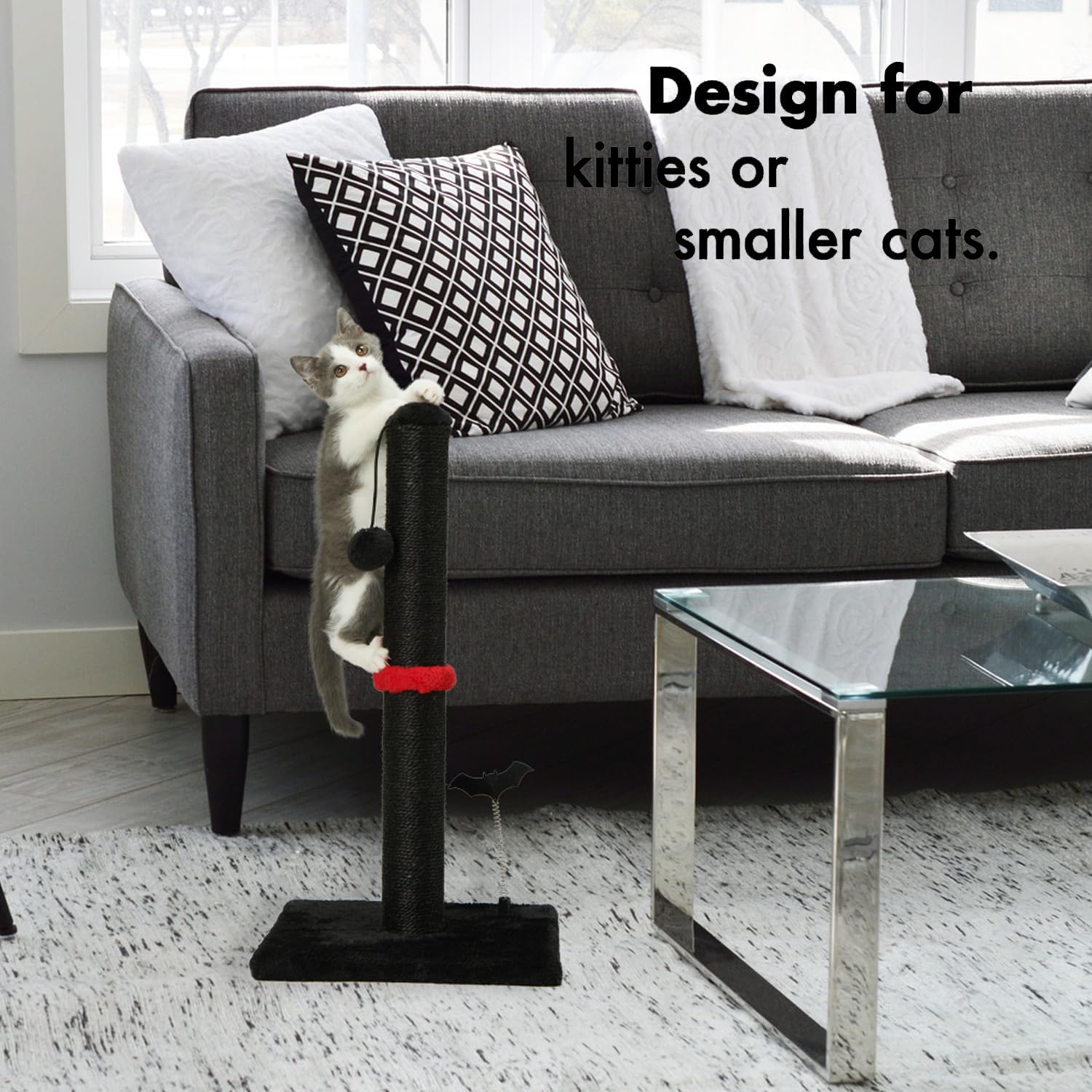Mecool Cat Scratching Post Premium Sisal Scratch Posts With Hanging Ball Vertical Scratcher For Indoor Cats And Kittens (Black, 22 Inches For Kitten)