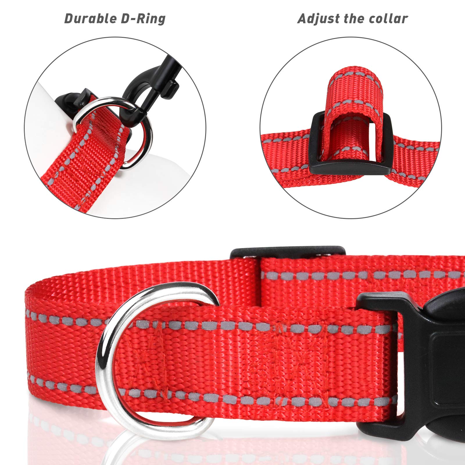 Tagme Reflective Nylon Dog Collars, Adjustable Classic Dog Collar With Quick Release Buckle For Large Dogs, Red, 1.0' Width