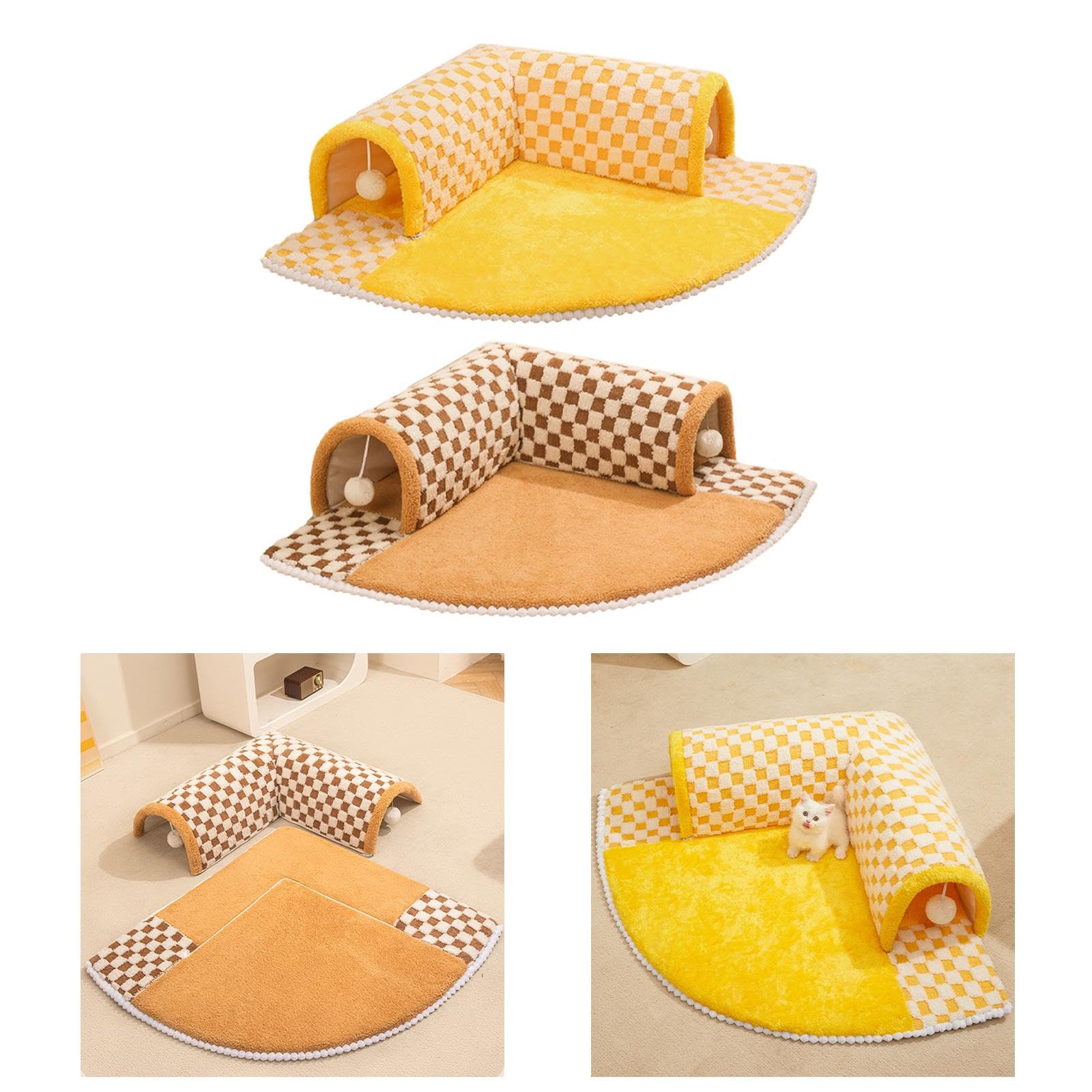 Calandis Cat Tunnel Bed With Hanging Balls Interactive For Bunny Indoor Small Animals Coffee | Toys | Cat Supplies