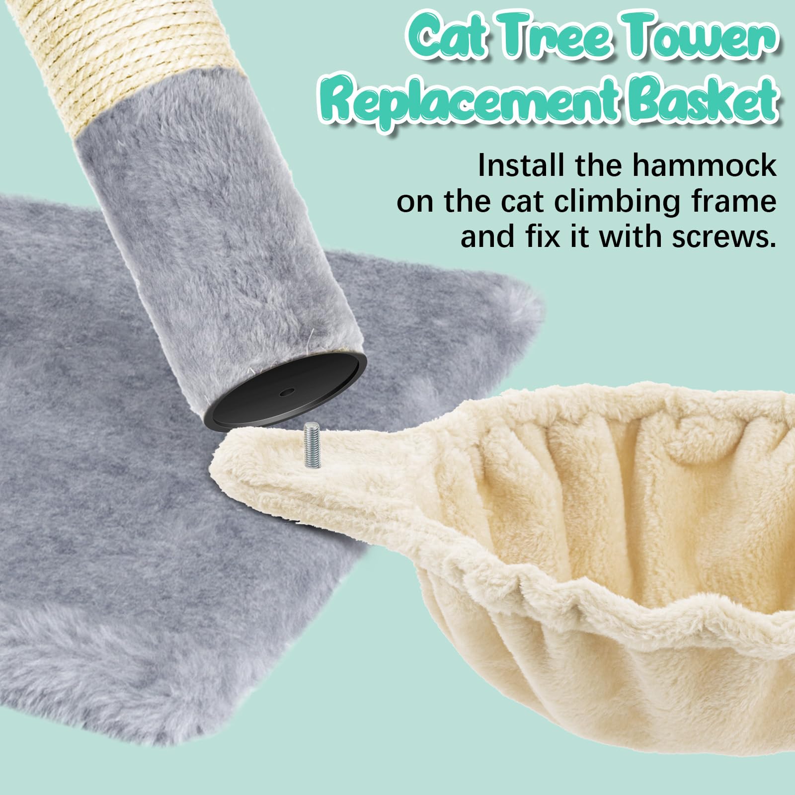 Dansydaisy Cat Tree Hammock Bed Replacement Parts, 14.6" Beige, Metal with Pom Pom Toys & Elastic Strings, Model ZHU-Dansydaisy-1088