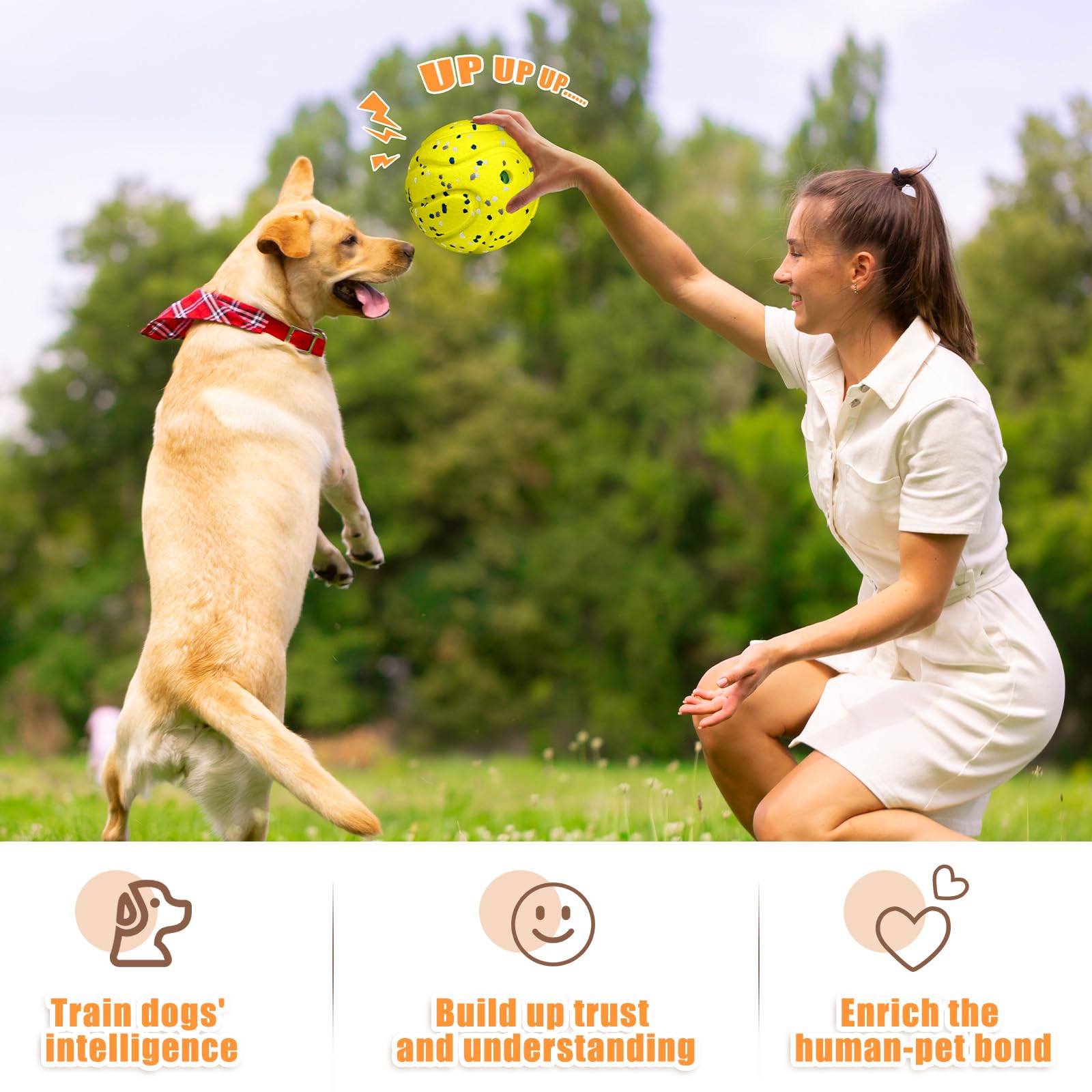 Moonorange Large Dog Vocal Balls, Interactive Squeaky Dogs Balls, Tough Chewing Ball For Aggressive Chewers Training Teeth Clean