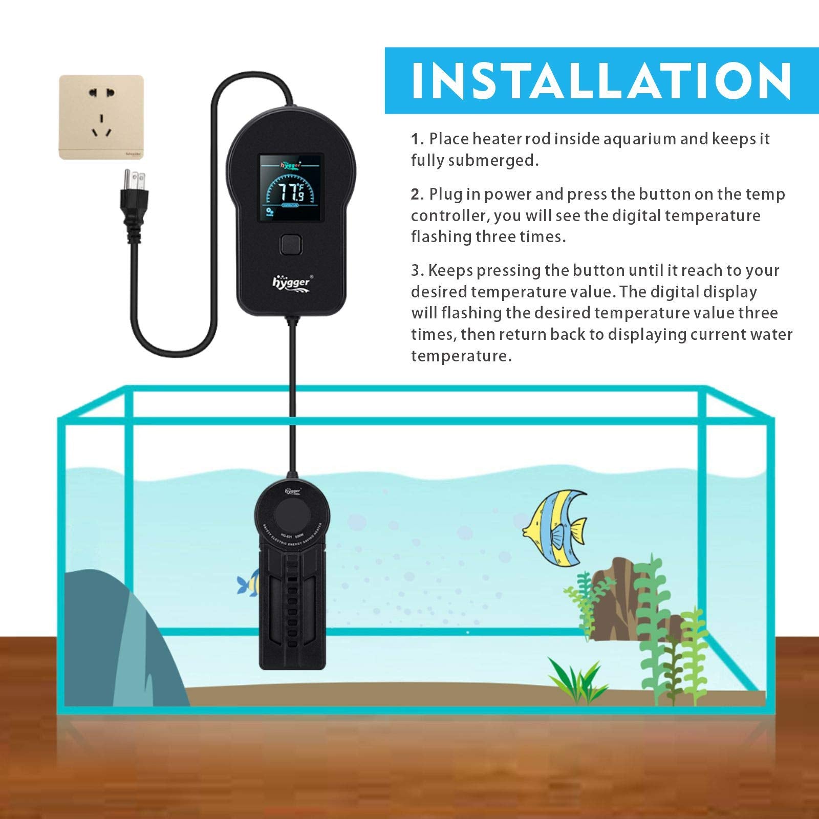 hygger 500W Fast Heating Aquarium Heater with Digital Controller for 60-120 Gallon Fish Tanks, Cichlid, Turtle Pond, Model HG-921