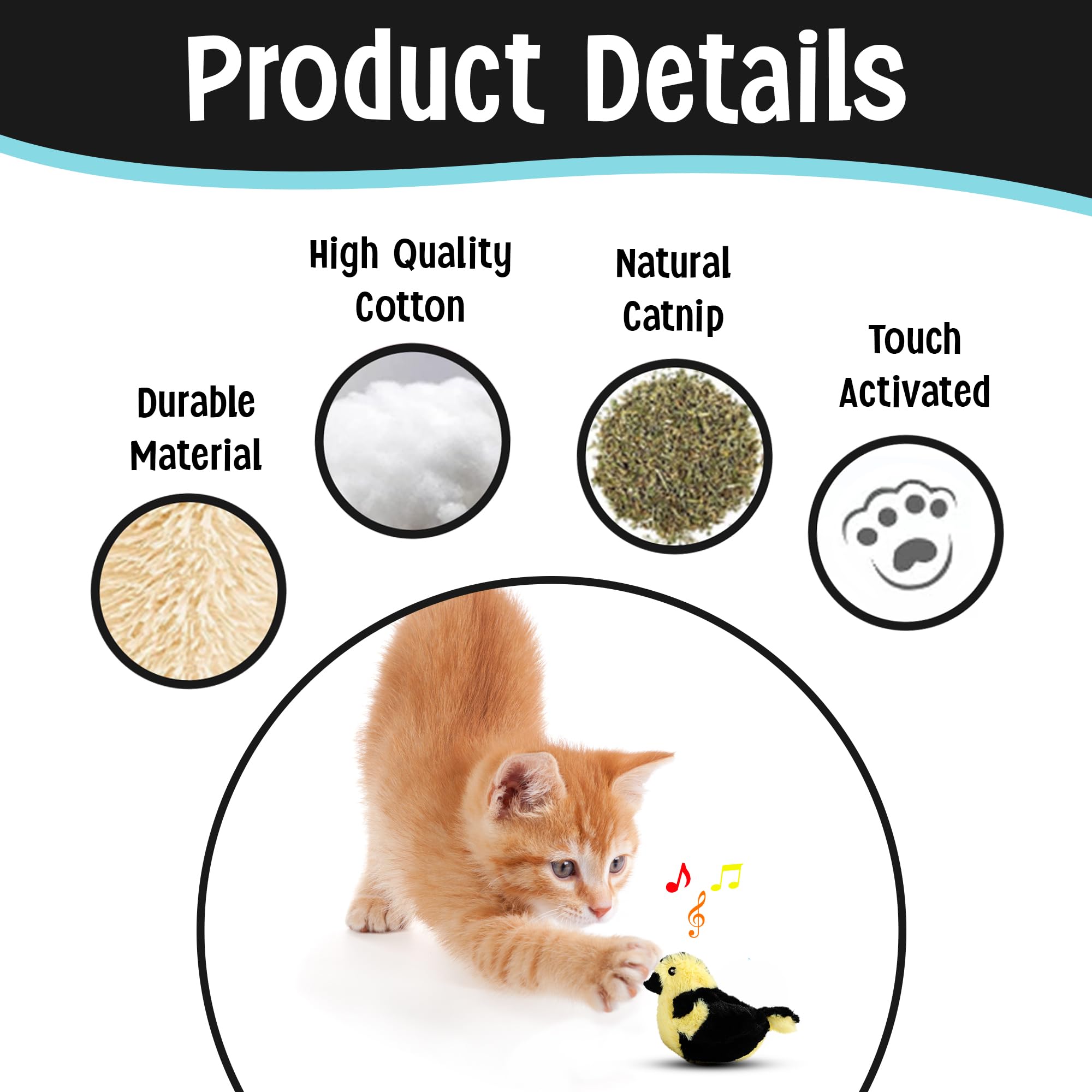 Spot Song Birds Cat Toys - Touch Activated Singing Catnip Toy Mimics Real Bird Songs, Battery Operated Toy Satisfies Cat'S Natural Urge To Hunt - One 5' Song Bird, Assorted Colors