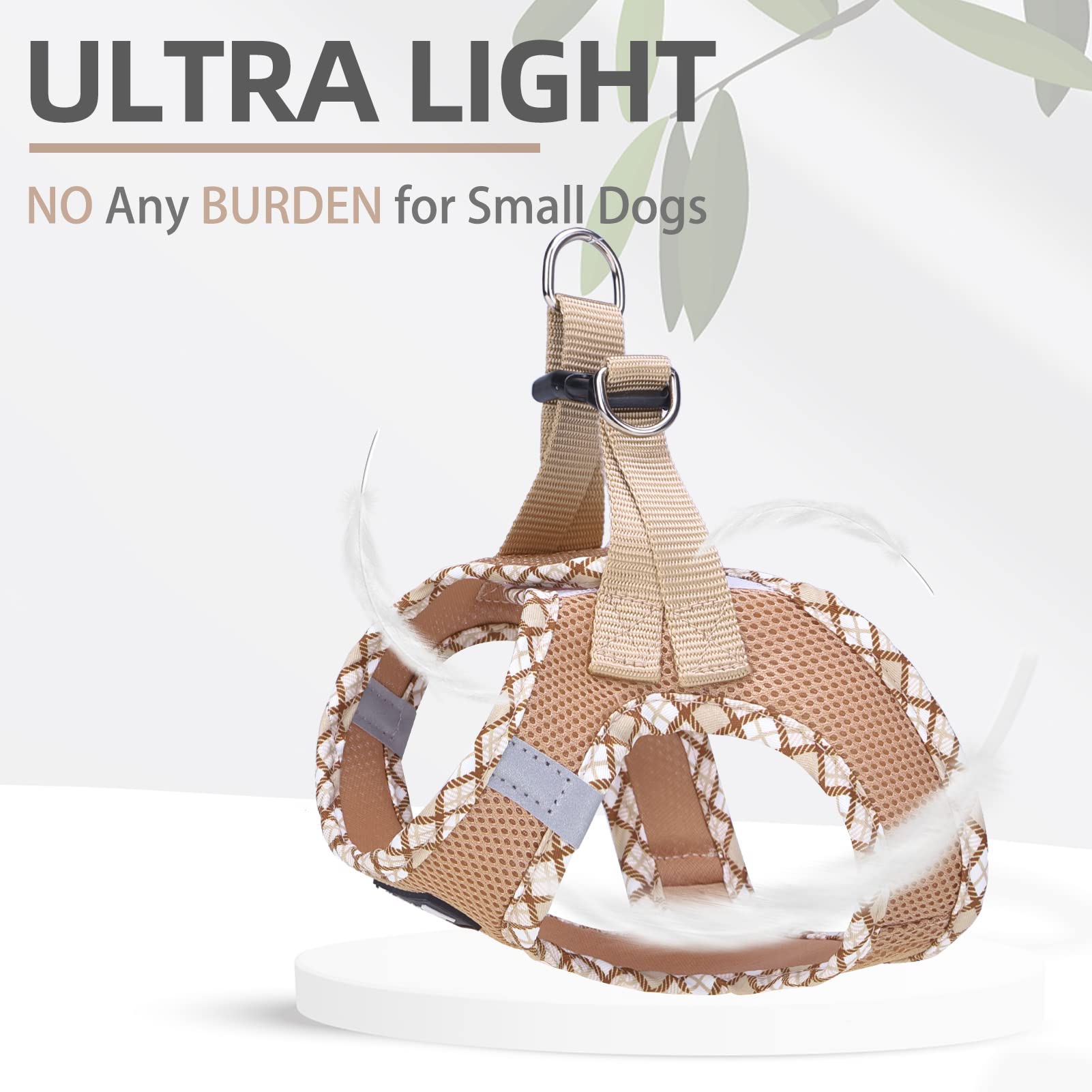 Pupteck Dog Harness And Leash Set For Small Medium Dogs No Pull Step-In Soft Mesh Puppy Cat Vest Harnesses Reflective At Night, Beige M