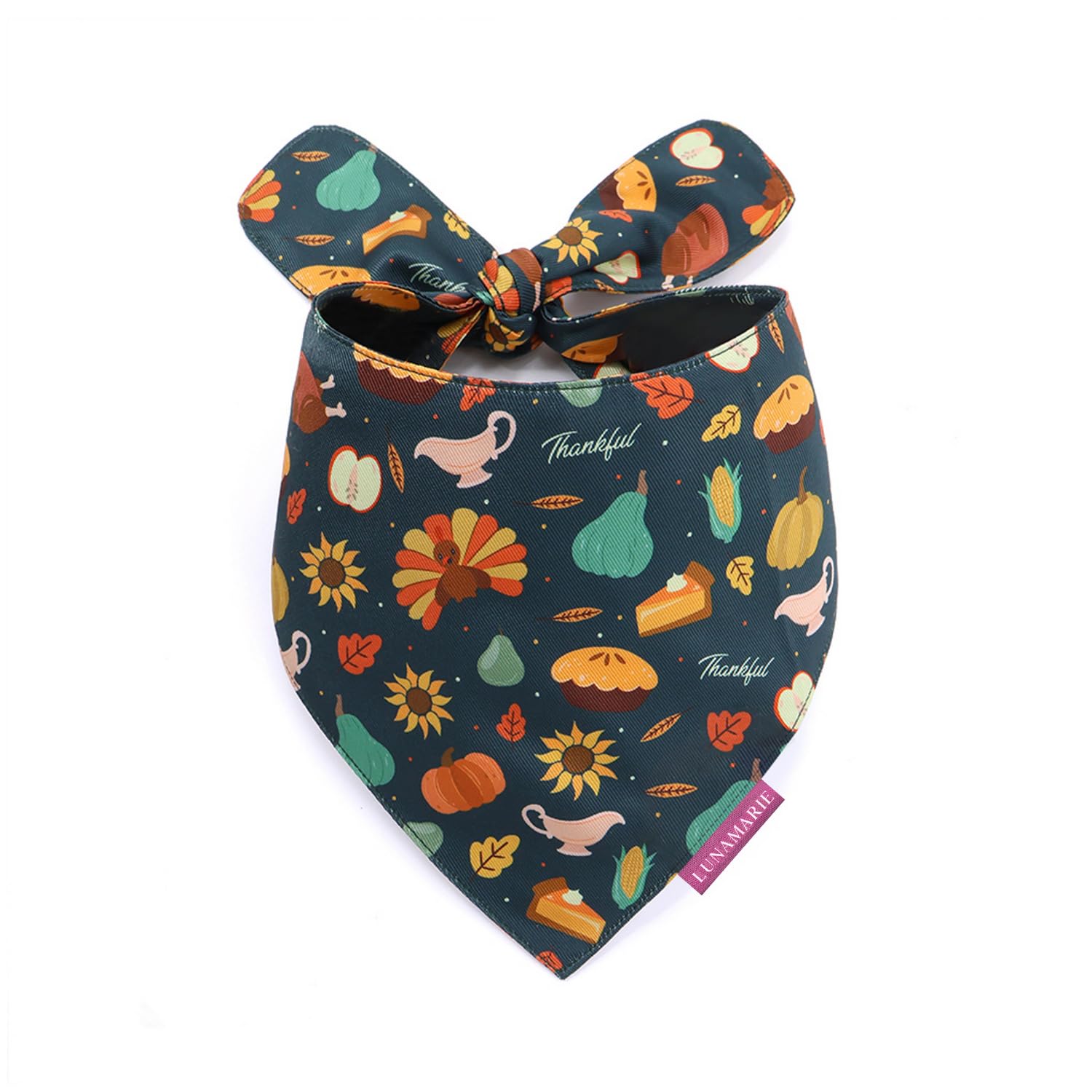 Lunamarie - Luxury Pet Birthday Bandanas -Premium & Silky Poly Fabric | 100% Handmade | Custom Shape Dual Layered (Thanksgiving,