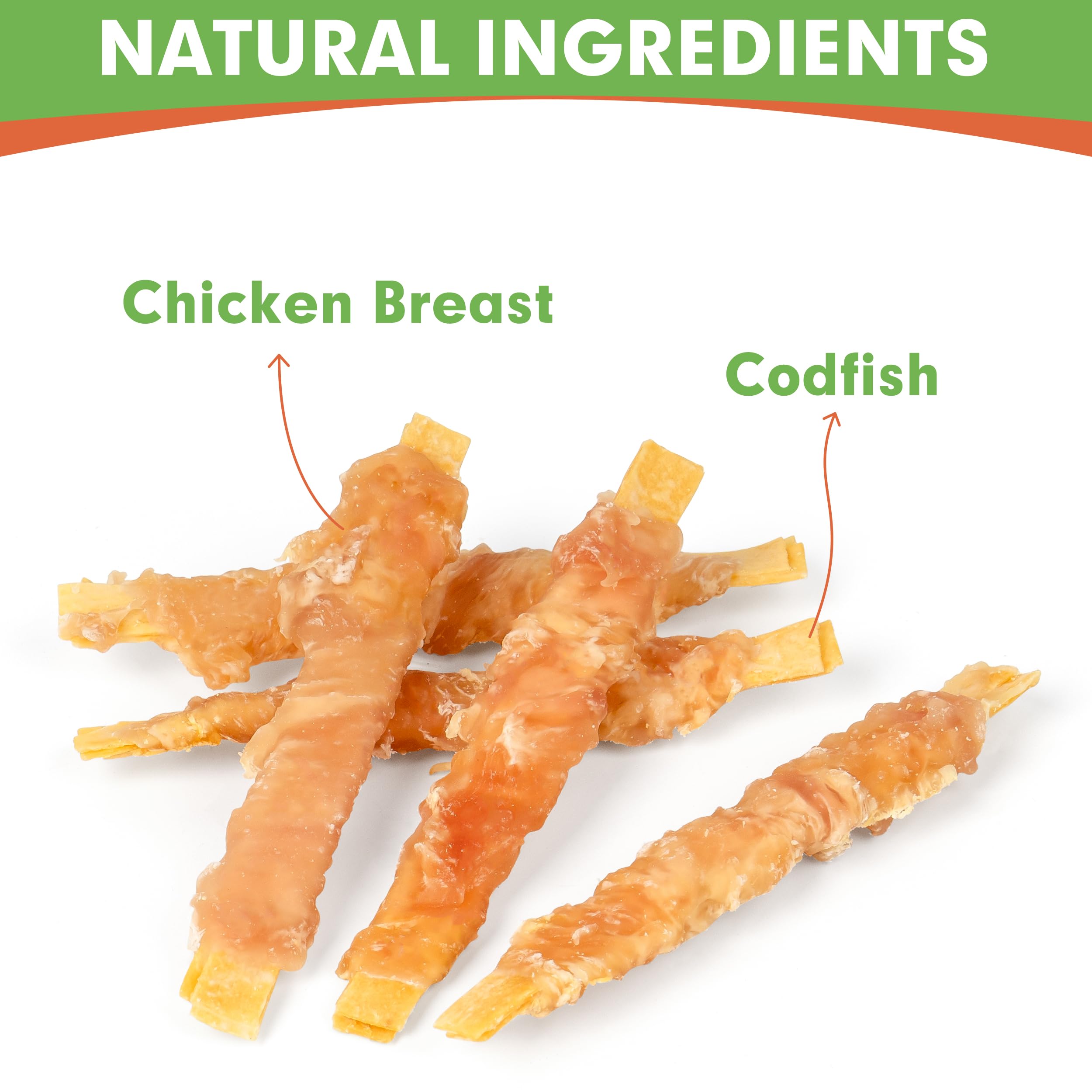 MON2SUN Rawhide Free Dog Treats, 4 Inch Chicken Wrapped Cod Fillet Dog Snacks for Small Dogs, Soft and Training Treats, 20oz (56