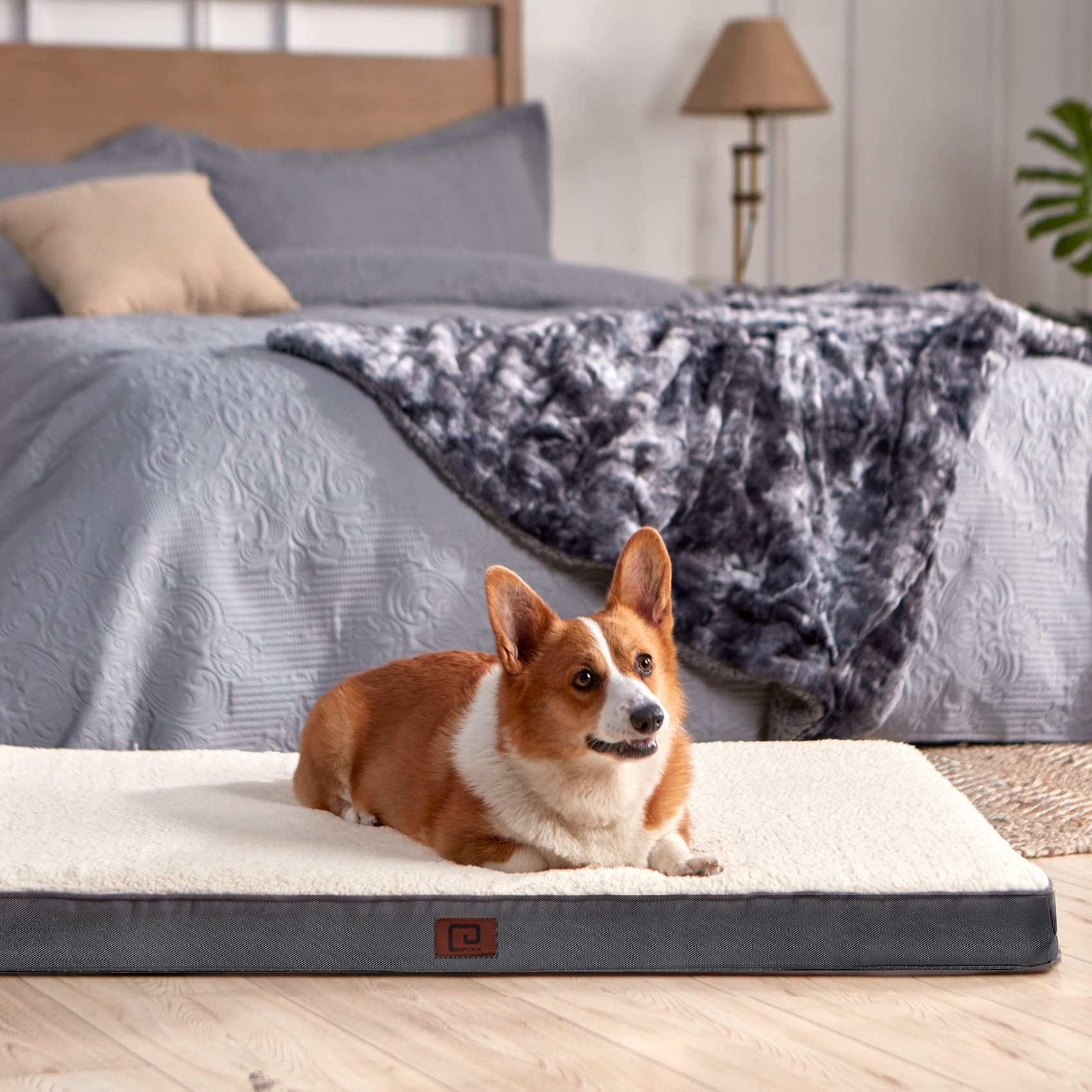 Eheyciga Orthopedic Dog Beds For Large Dogs With Removable Washable Cover For Crate, Beige, 35X23