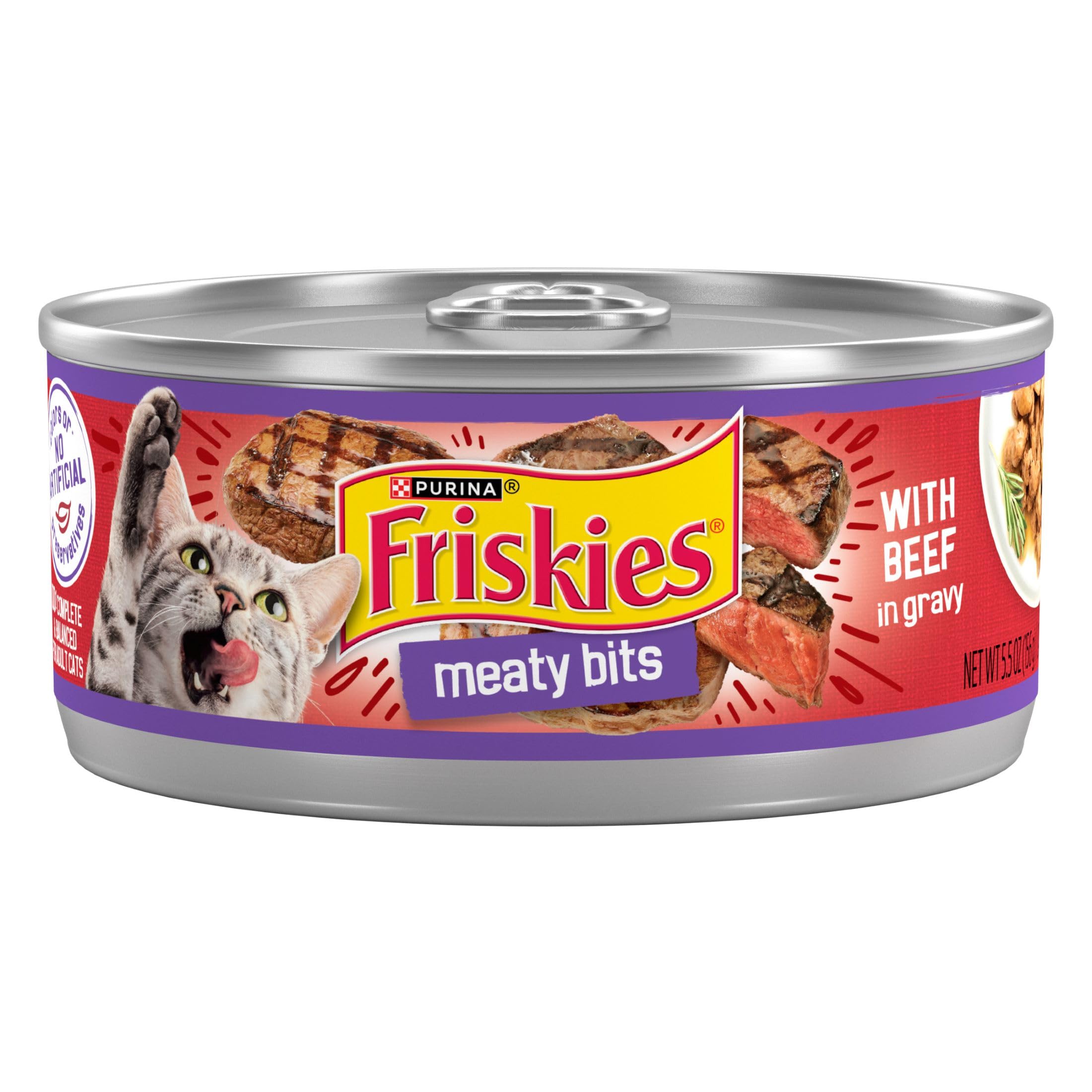 Purina Friskies Wet Cat Food, Meaty Bits With Beef in Gravy - (Pack of 24) 5.5 oz. Cans
