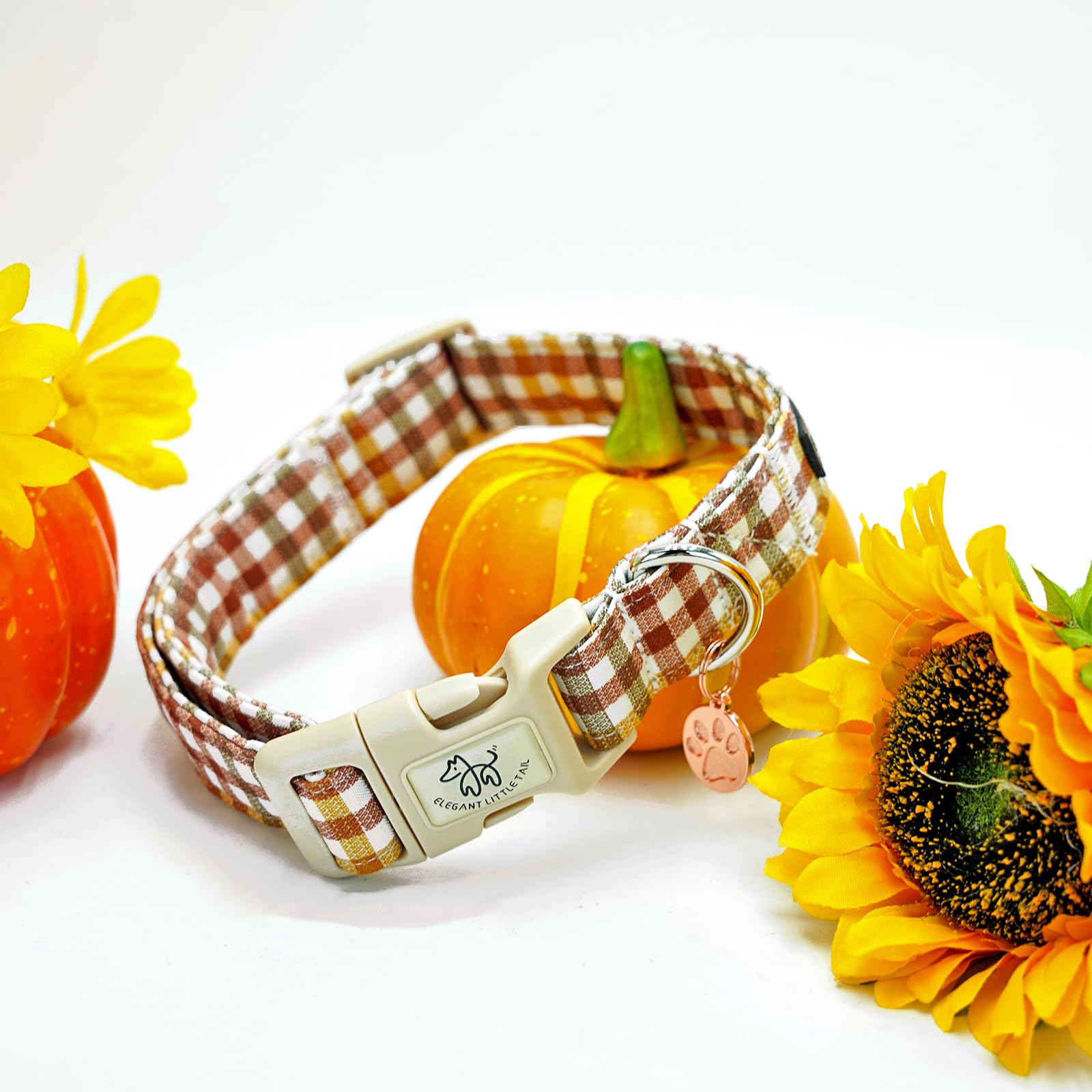 Elegant Little Tail Fall Dog Collar, Plaid Puppy Collars Fall Yellow Male Cute Puppy Adjustable Cotton Pet Collar With Quick Rel