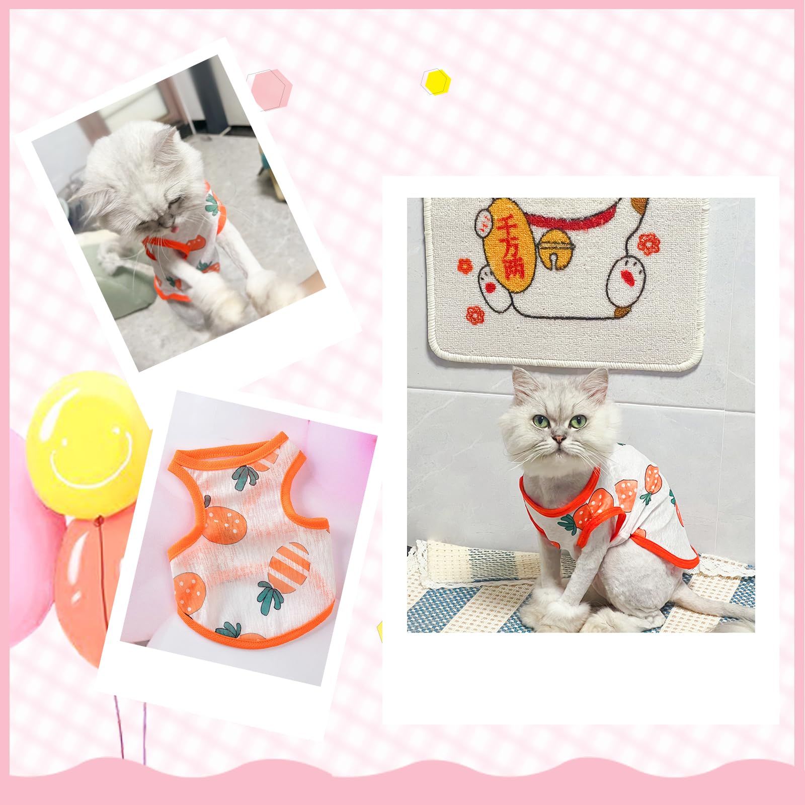 Andiker 3Pcs Cat Clothes, Breathable And Quick-Drying Cat And Dog Clothes With 2 Pets Clothes Hangers Printed Cute Patterns Cat