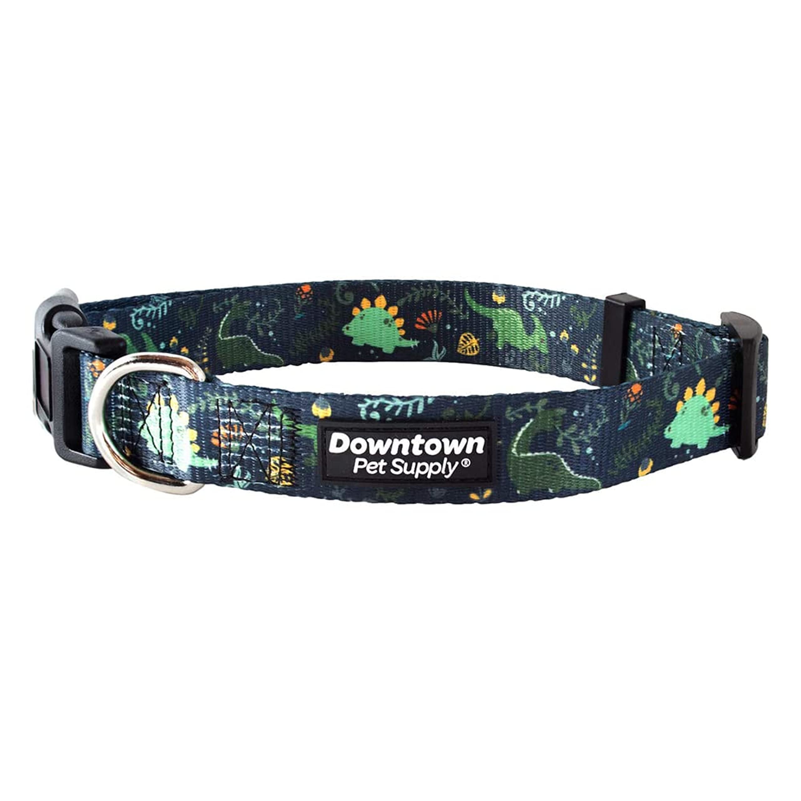 Downtown Pet Supply - Best, Cute & Fancy Adjustable Dog Collar - Lightweight With Quick Buckle & D-Ring - Hand Wash Safe - Dino 