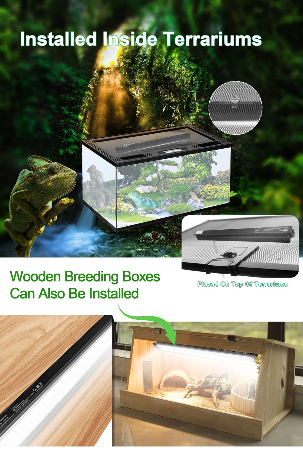 Ycxydr 8W T5 Ho Uvb Reptile Light Fixture Kit, Terrarium Hood Light With Reptile Desert Uvb 10.0 Fluorescent Tube