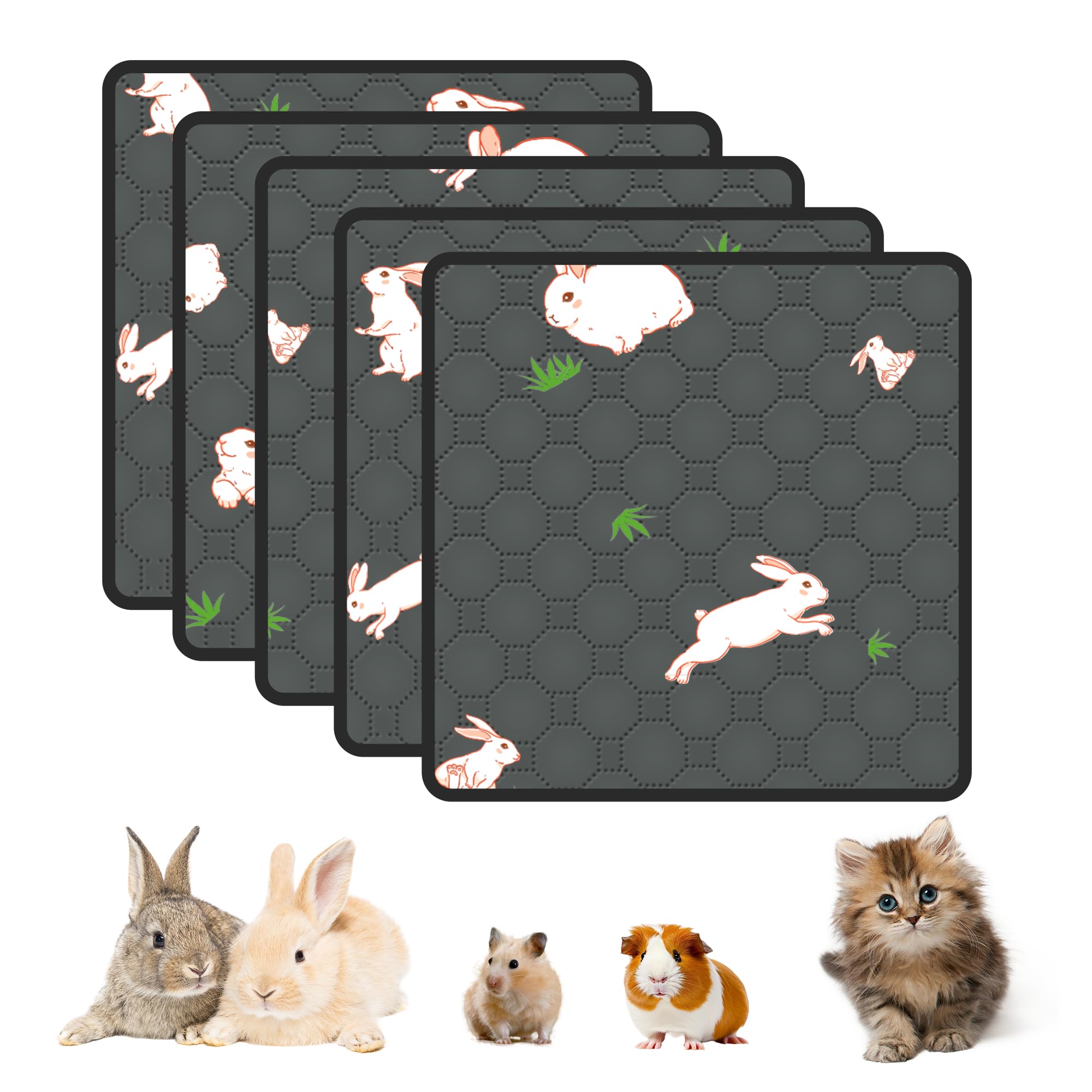 MODESLAB 5-Pack Guinea Pig Cage Liner, 12in x 12in Fast Absorption Washable Bedding Pee Pads for Dogs Puppy Rabbit Small Animal 