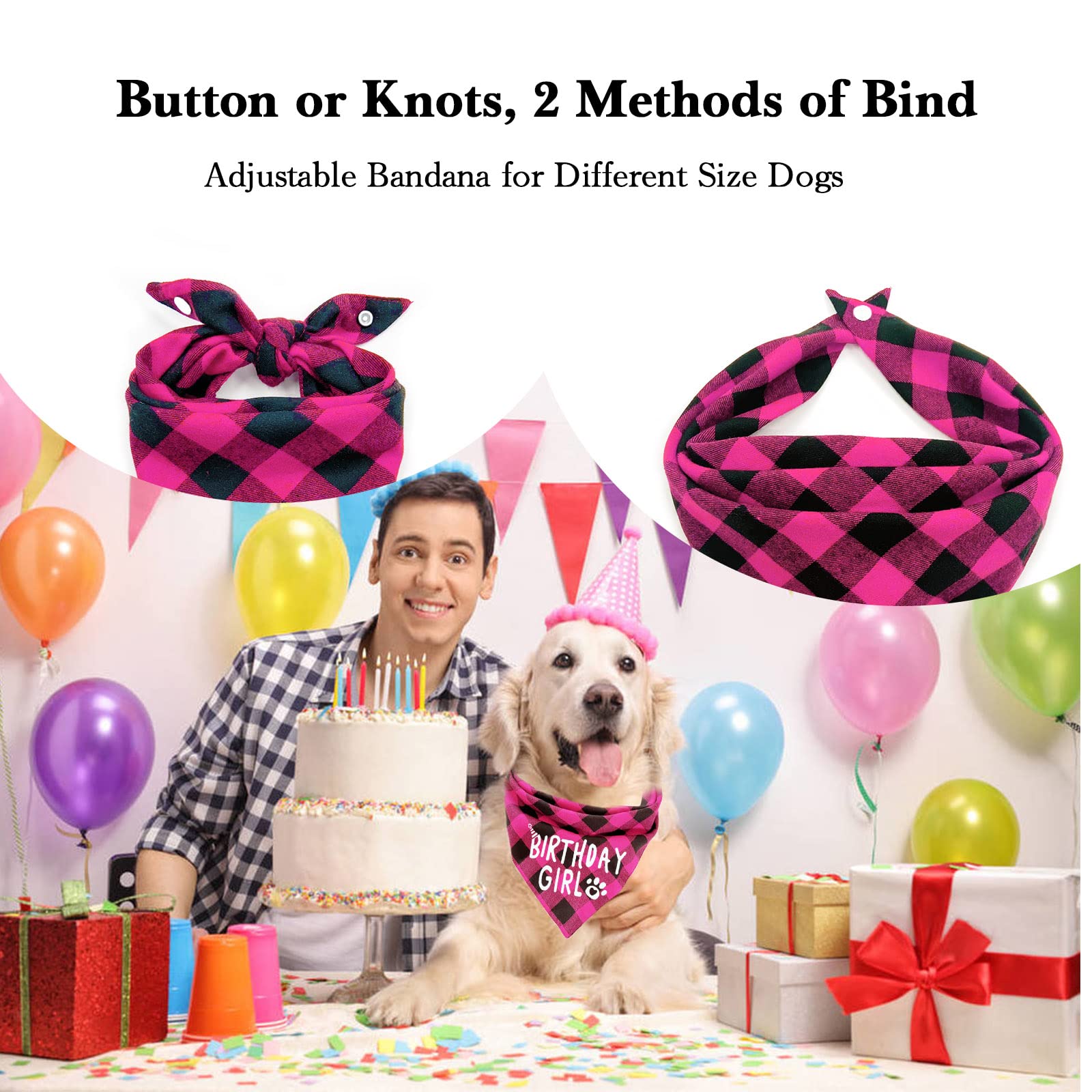 Plaid Dog Bandana With Button, Dual Layer Soft Cotton Triangle Dog Scarf Kerchief, Washable Girl Boy Bandanas Adjustable Accesso