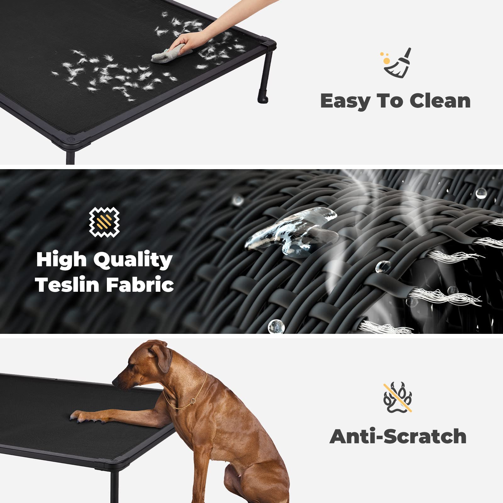 Veehoo Chewproof Elevated Dog Bed - Cooling Raised Pet Cot, Breathable Mesh, Washable & Non-Slip For Large Dogs, Indoor/Outdoor,