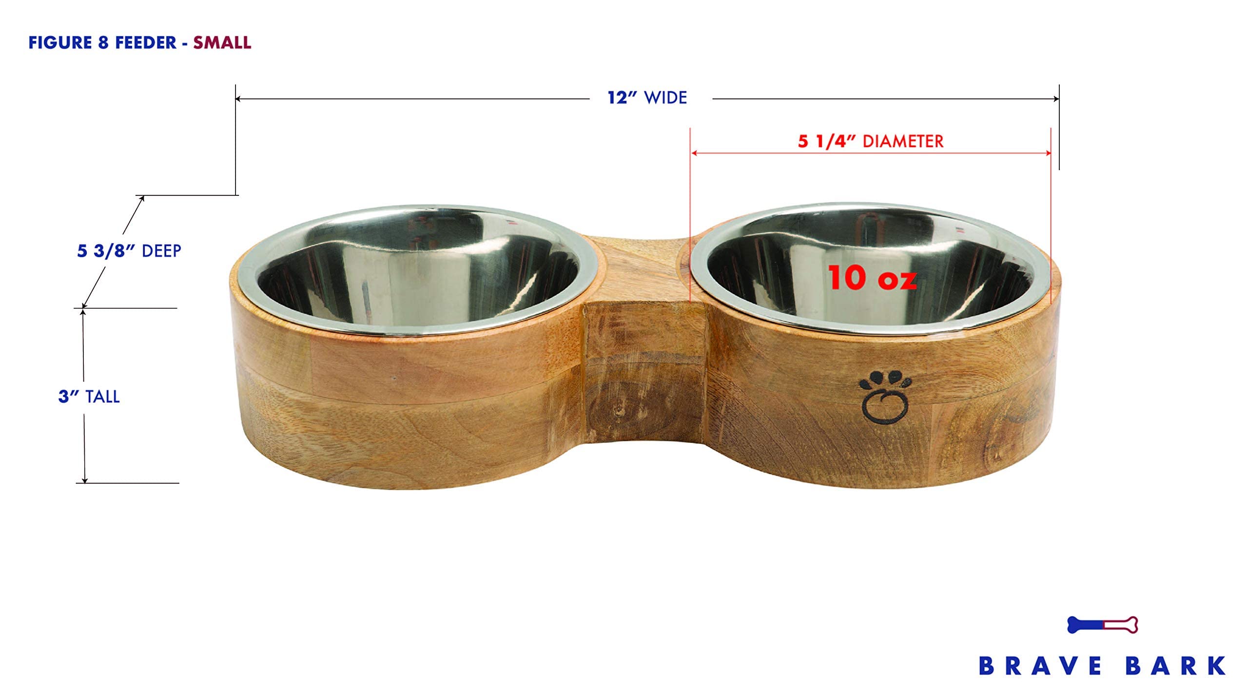 Luxury Elevated Dog Bowl Set - Mango Wood Stand with 2 Stainless Steel Food & Water Bowls - Raised Pet Feeder with Non-Slip Base