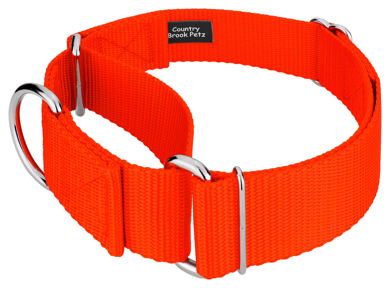 Country Brook Petz - Vibrant 15 Color Selection - Martingale Heavyduty Nylon Dog Collar (Medium, 1 1/2 Inch Wide, Hot Orange)