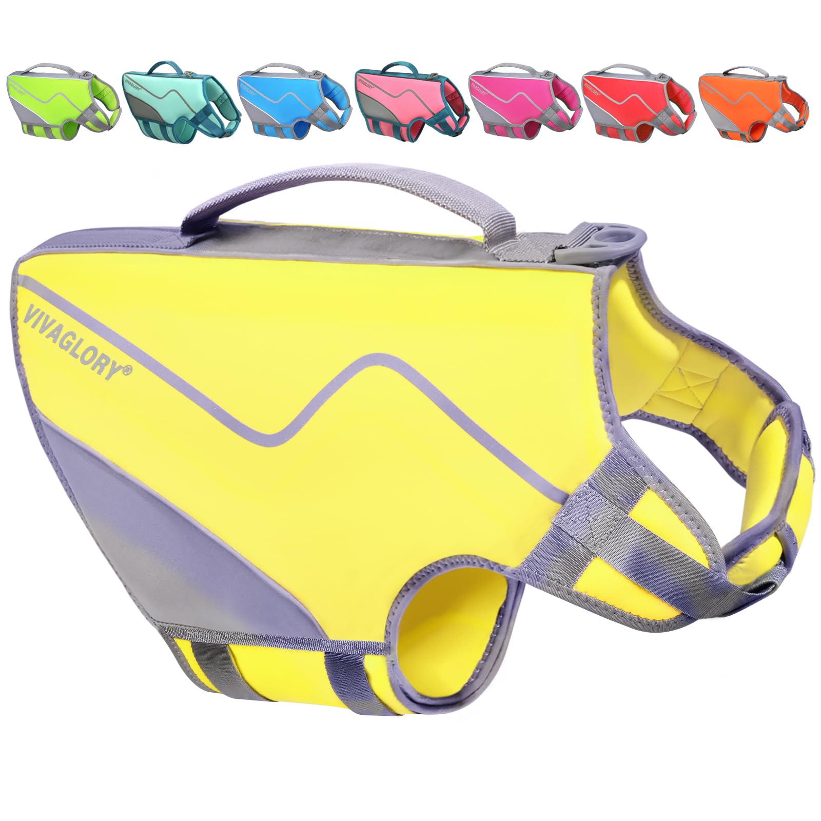 Vivaglory Neoprene Dog Life Jacket Dog Flotation Vest For Boating Hunting & Swimming, Lightweight With Leash Ring, S, Yellow
