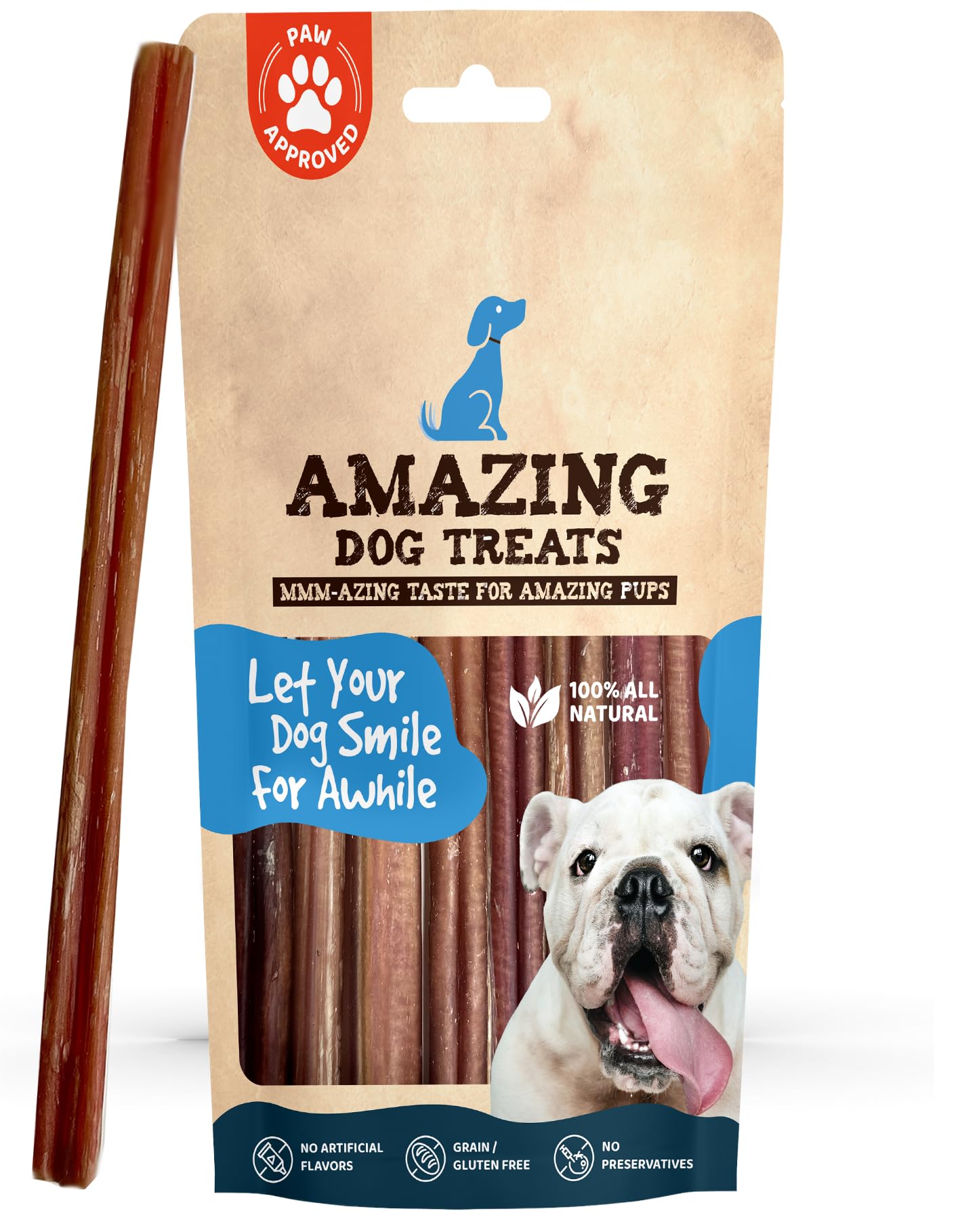 Amazing Dog Treats - 12 Inch Medium Size Bully Sticks (6 Count) - Bulk Bully Sticks for Dogs - No Hide Bully Stick Dog Bones