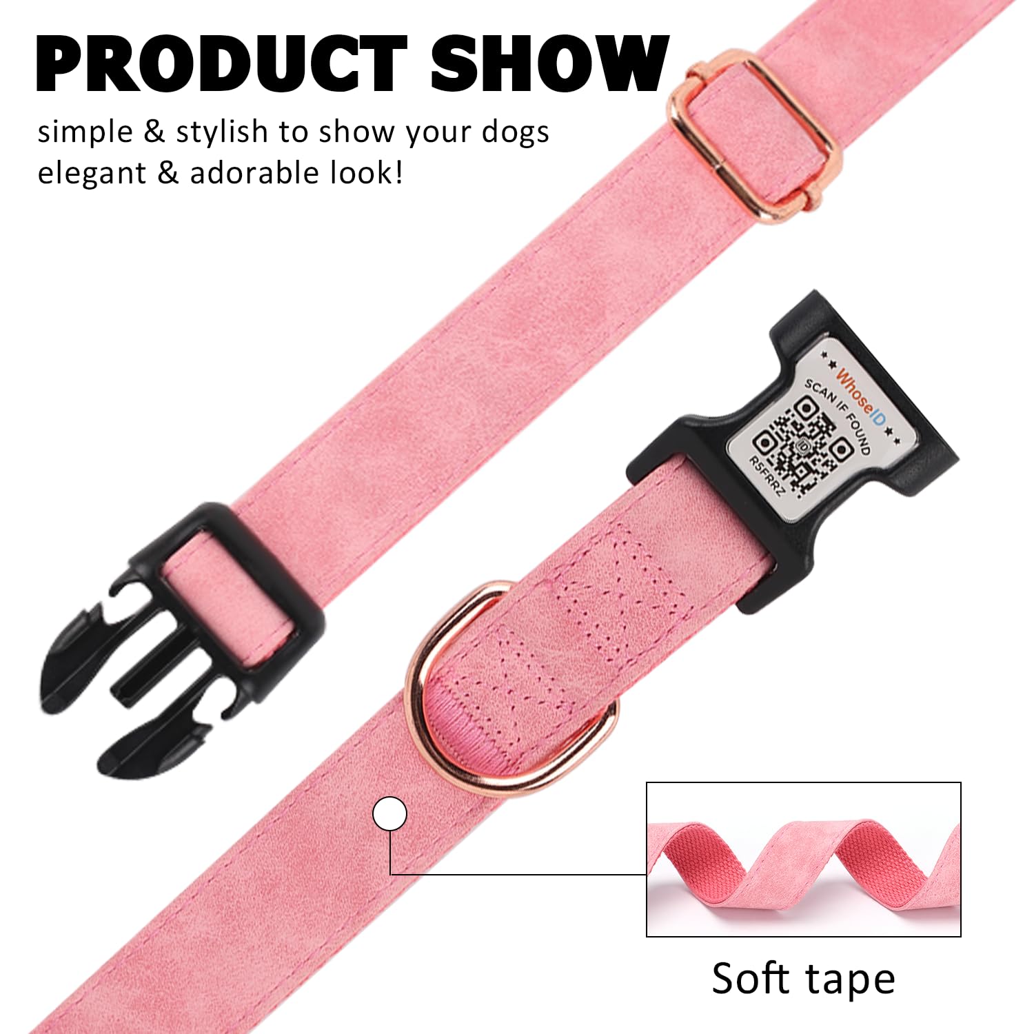 Whoseid Airtag Dog Collar With Qr Code Buckle, Leather Dog Collars With Waterproof Air Tag Holder Adjustable Soft Padded Fit For