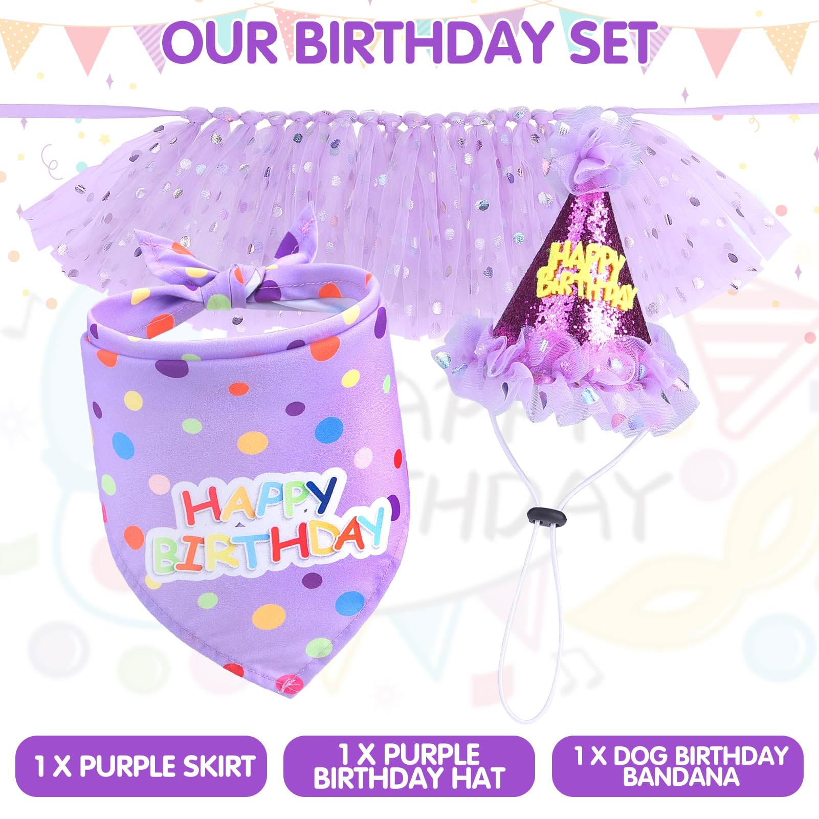 Scenereal Dog Birthday Bandana With Hat And Dress Girl Set, Puppy Birthday Party Supplies, Cute Tutu Skirt Outfit For Small Medium Large Dogs