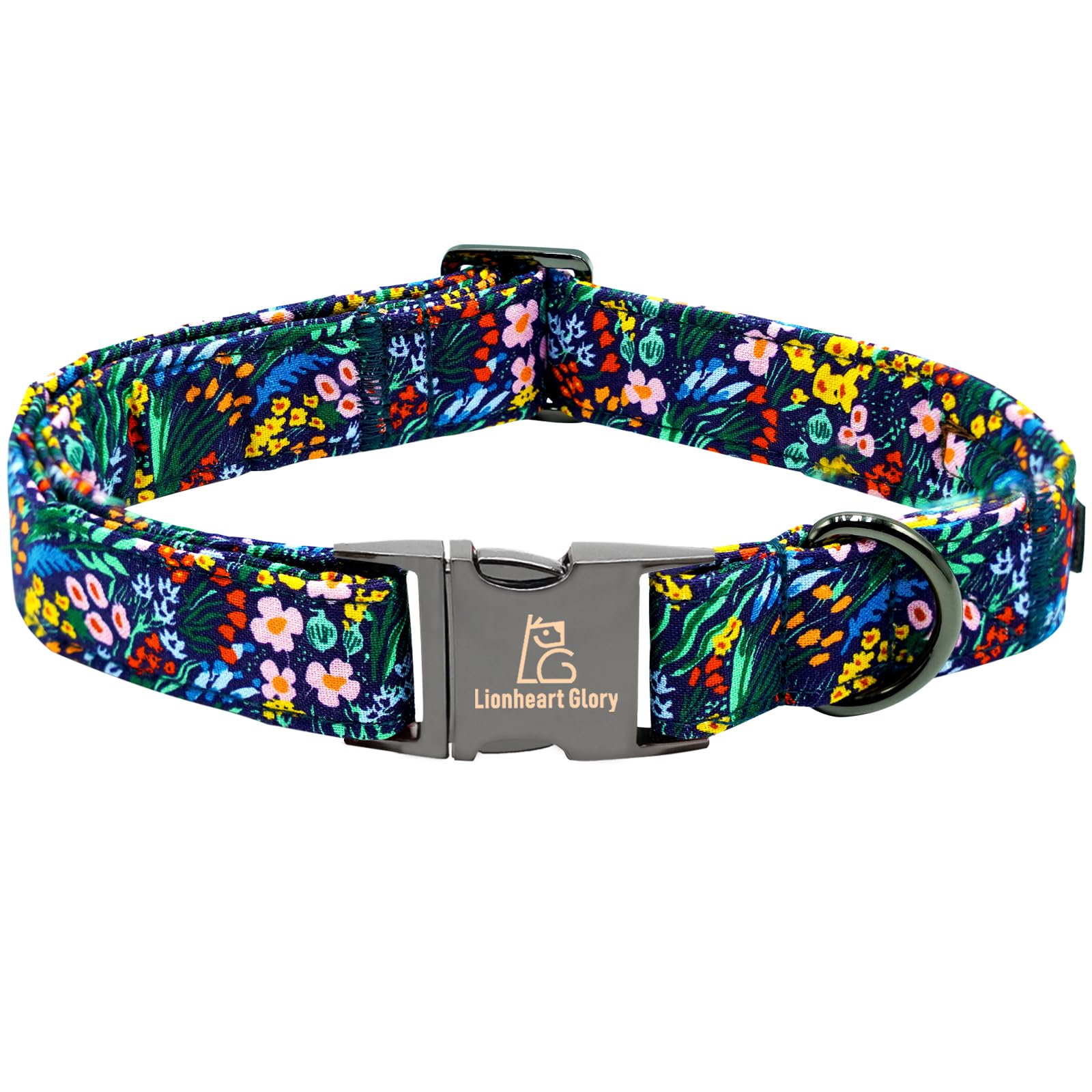 Lionheart Glory Dog Collar Darkblue Flower Print Dog Collars Floral Pet Collar Male Or Female Spring Fall Pet Gift Durable Adjus