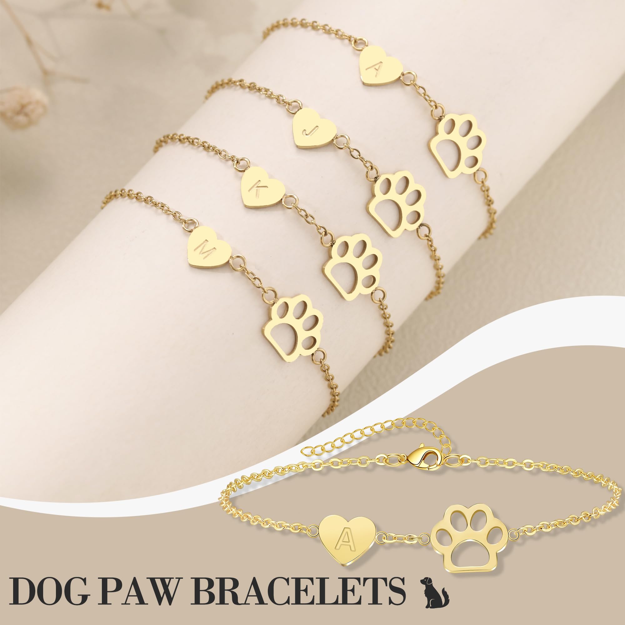 Dog Mom Gifts M Initial Bracelets For Women With Dog Paw Memorial Gift For Dogs Lover Christmas For Adults Women Pet Paw Heart D