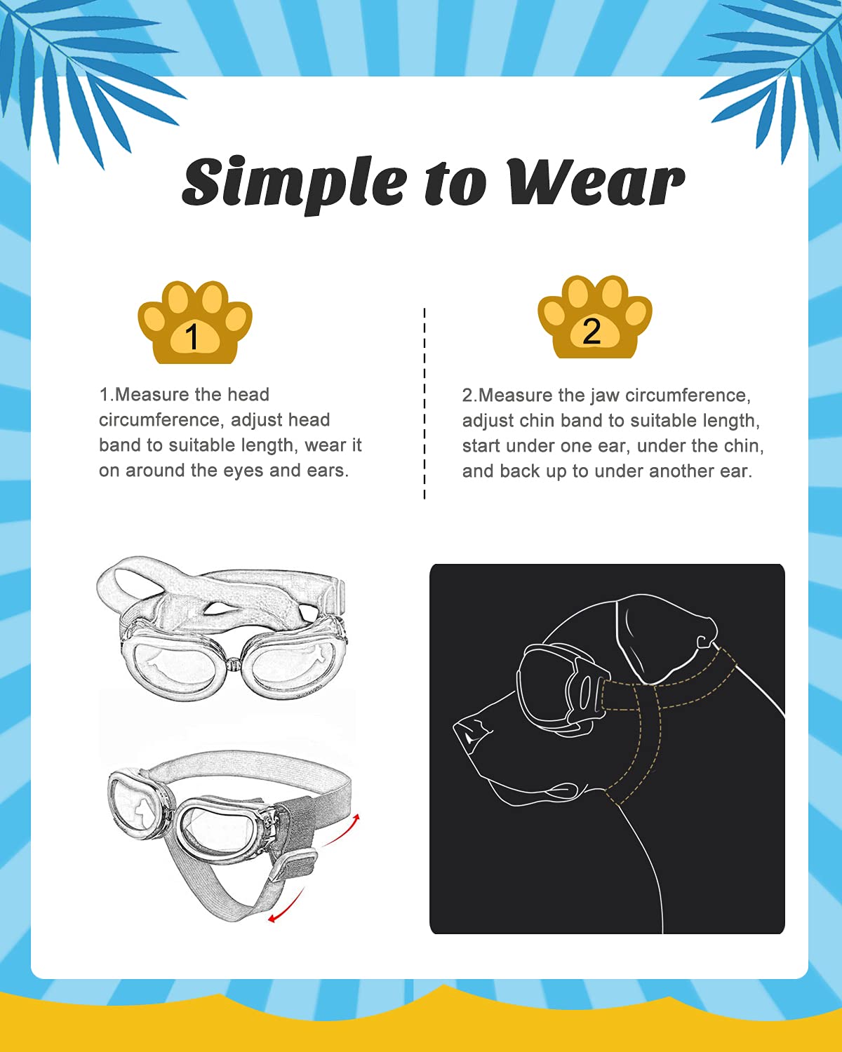 Lewondr Dog Sunglasses Small Breed Dogs Goggles Uv Protection,Goggles For Small Dogs Eye Wear Protection With Adjustable Strap Windproof Anti-Fog Sunglasses For Small Dogs Doggy Doggie Glasses,Black