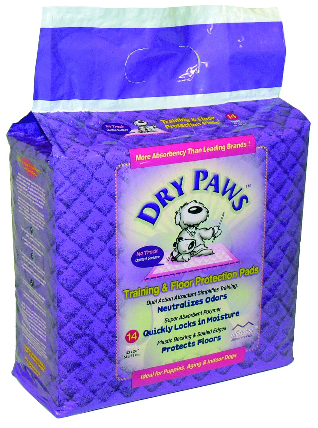 Midwest Homes for Pets Dry Paws Extra Large Training and Floor Protection Pads, 14-Count, Pink, 29.5 x 23 5/9