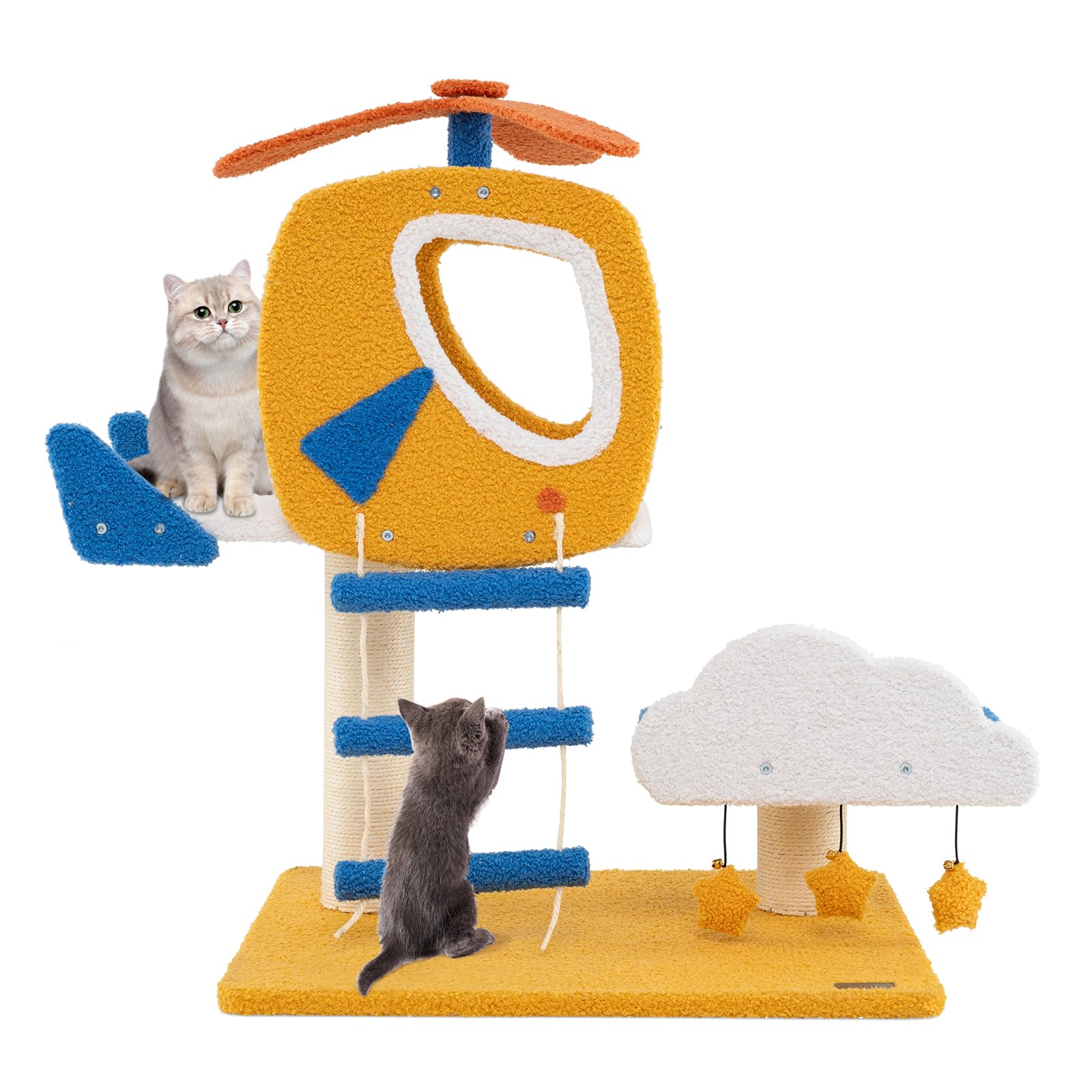 PETSITE 30-inch Aviation-Themed Cat Tree for Indoor Cats, Small Cute Cat Tree with Sisal Scratching Posts, Helicopter Top Perch,