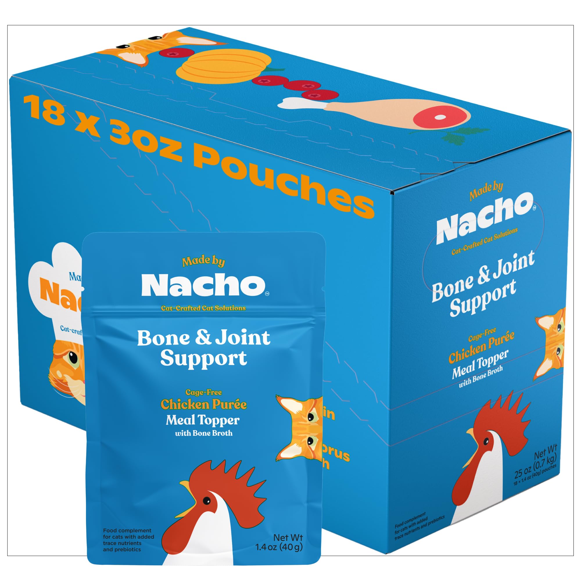 Made by Nacho Bone & Joint Support Meal Topper, Cage-Free Chicken Puree with Bone Broth, Cat Food Topper, Hydration and Flavor, 