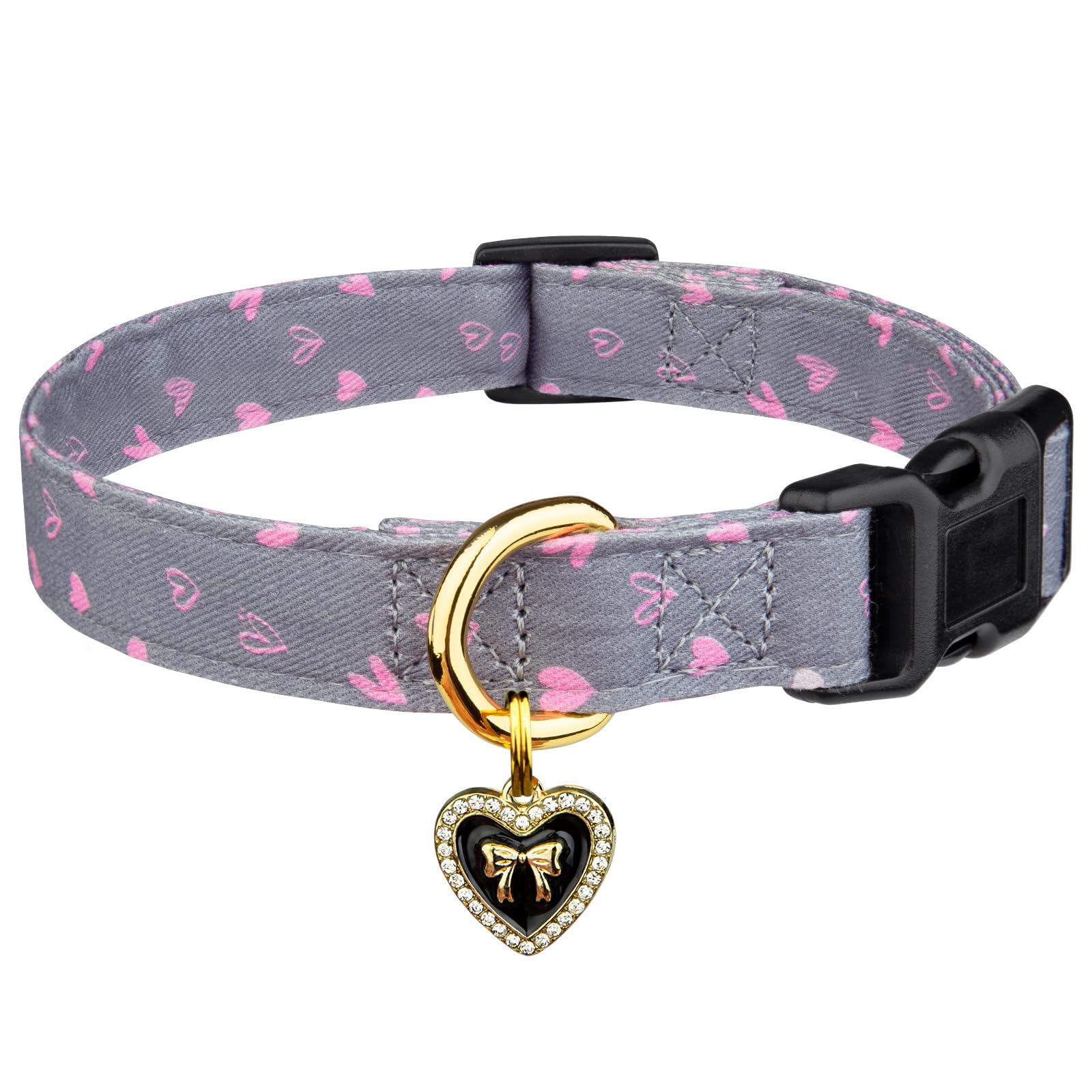 Cotton Handmade Dog Collar Cute And Distinctive Patterns Grey Heart With Pendant For Girl Boy Dogs Collars M