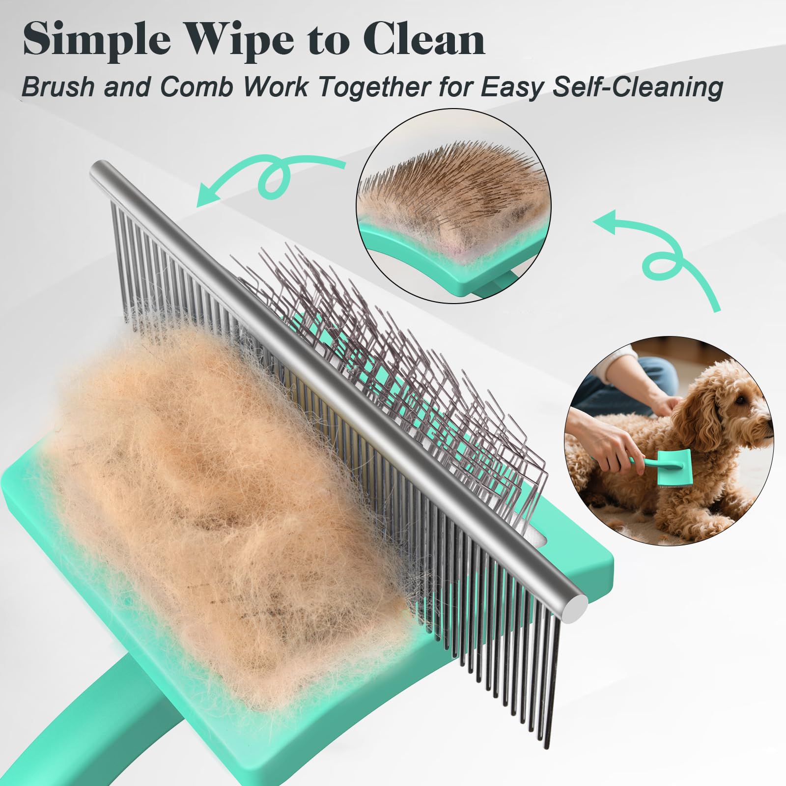 Saccison 2PCS Slicker Brush for Dogs & Pet Comb,Professional Dog Grooming Brush (Goldendoodles,Poodles,Labradoodles) with Extra