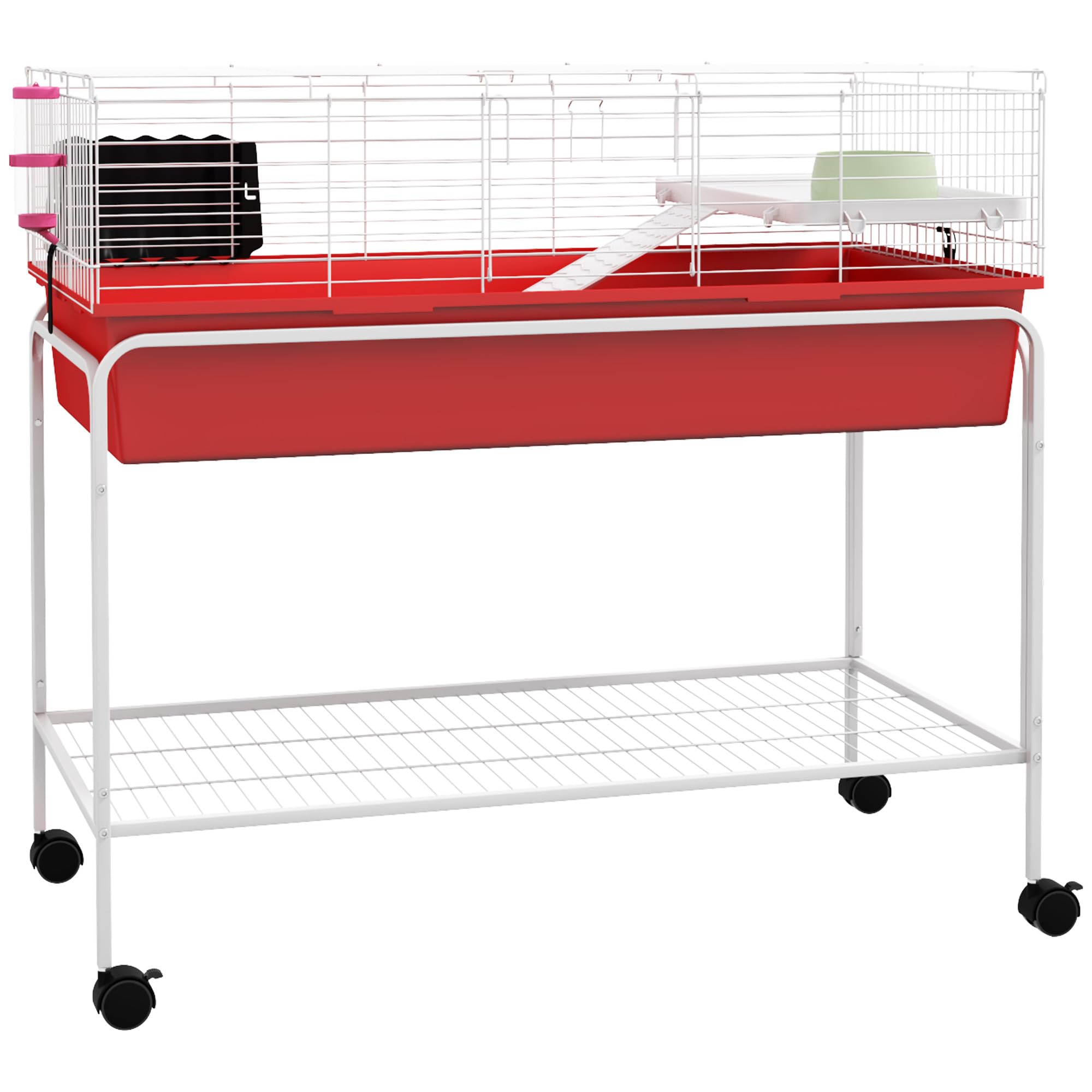 PawHut Two-Story Small Animal Cage Removable from Stand, Guinea Pig Cage, Hedgehog Cage, Chinchilla Cage, Ferret, with Shelf & W