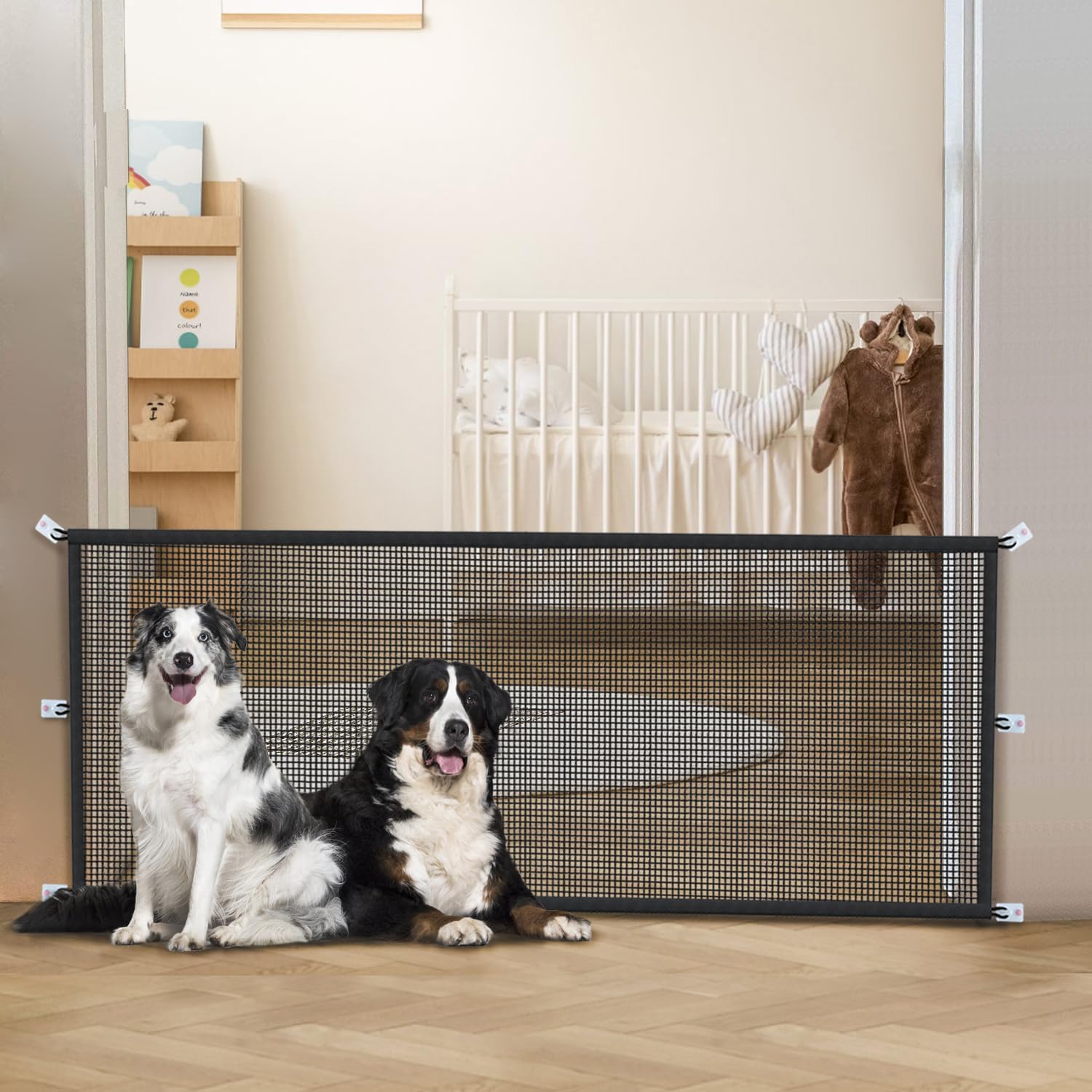 Dog Gate Indoor Pet Gates For Stairs: Dogs Screen Mesh Gate For The House Magic Gate For Kitchen Doorways Hallway Stairways Safety Porch Yard 30 Inch Tall, 55 Inch Wide