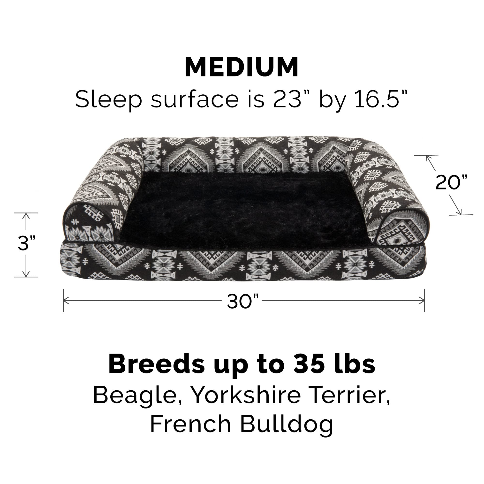 Furhaven Orthopedic Dog Bed for Medium/Small Dogs w/ Removable Bolsters & Washable Cover, For Dogs Up to 35 lbs - Plush & Southw
