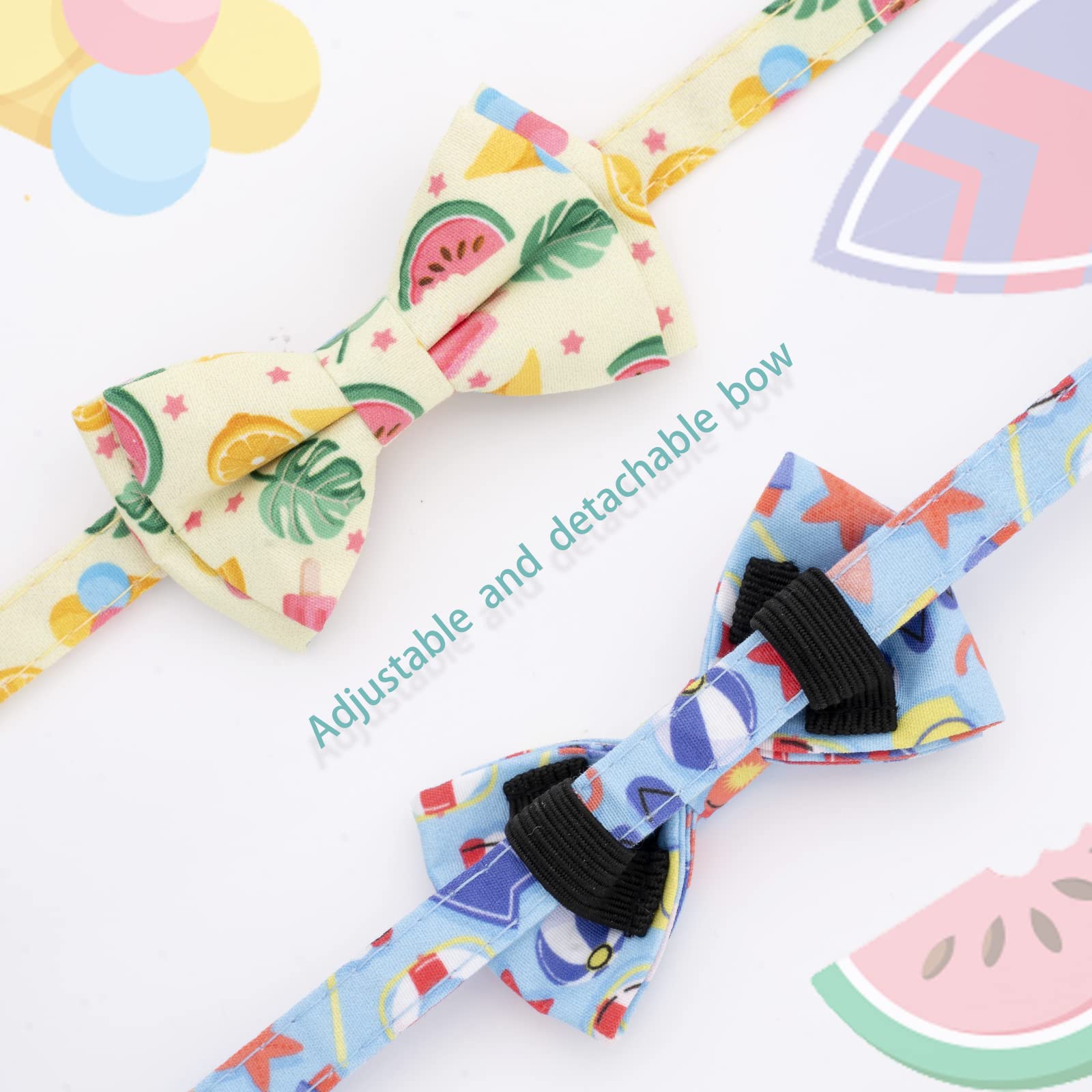 Faygarsle 2 Pack Cute Cat Collar With Bell Breakaway Bowtie Cat Collar For Male Female Cats Soft Fancy Blue Yellow Cat Collar With Ice Cream Sea Pattern Summer Cat Collar For Boy Girl Cats