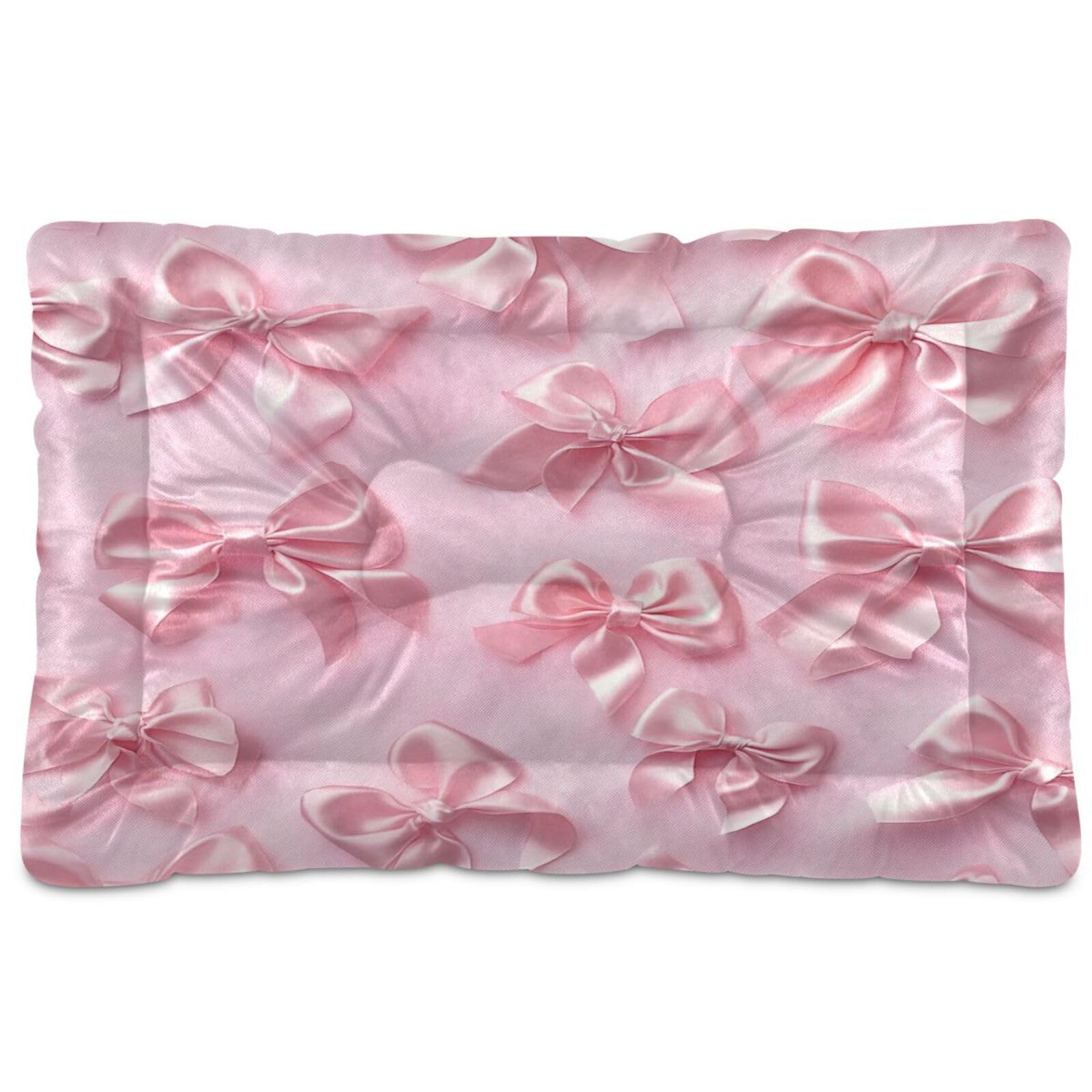 Coikll Pink Bows Pet Bed Pad Soft Dog Bed Mat With Anti-Slip Bottom, Machine Washable Crate Pad Mattress For Dog Sleeping- 24 * 
