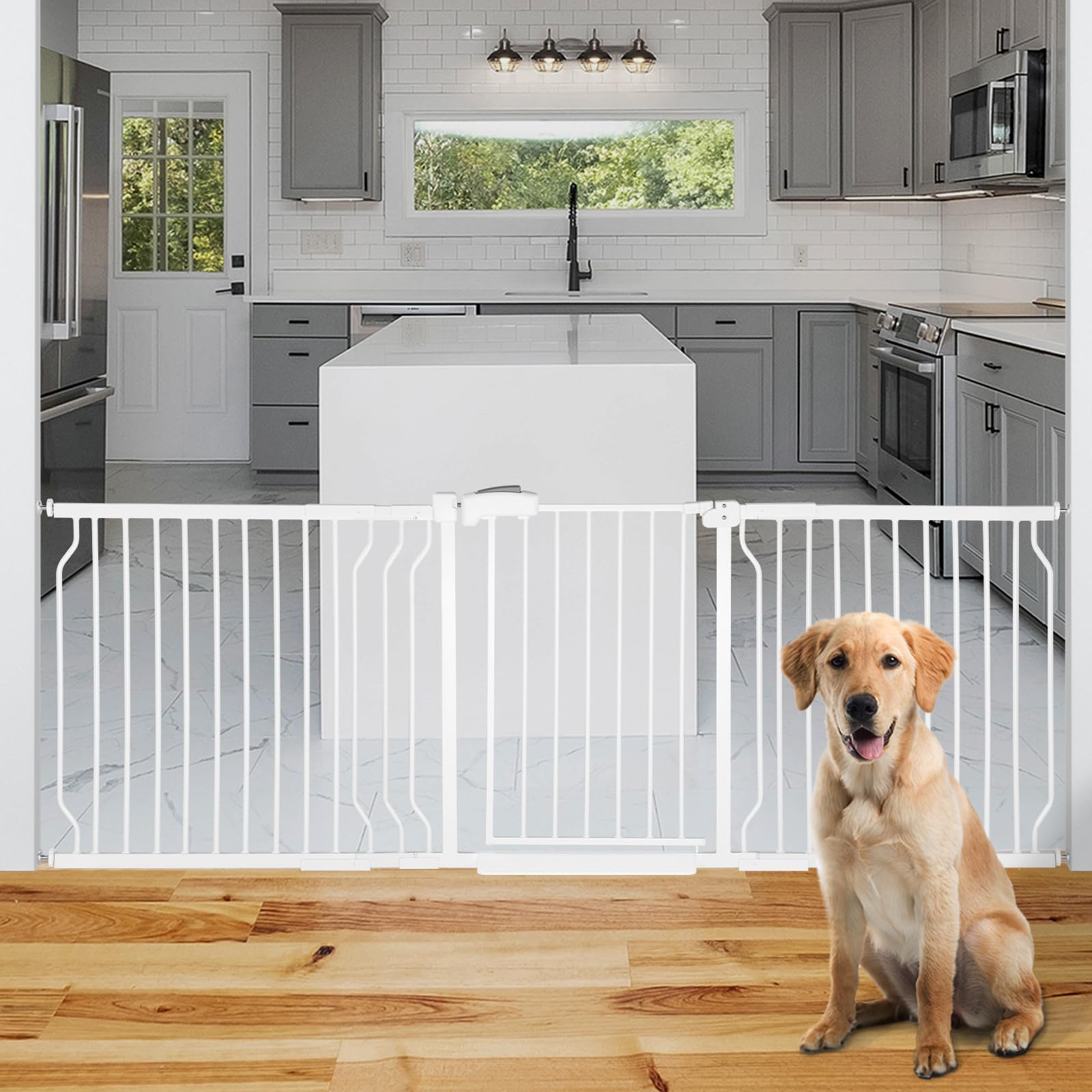 HEMRORO Extra Wide Baby Gate for Stairs Doorways with Door, 30  Tall 75.8-85  Wide Easy Install Dog Gate Indoor, Safety Metal Pr