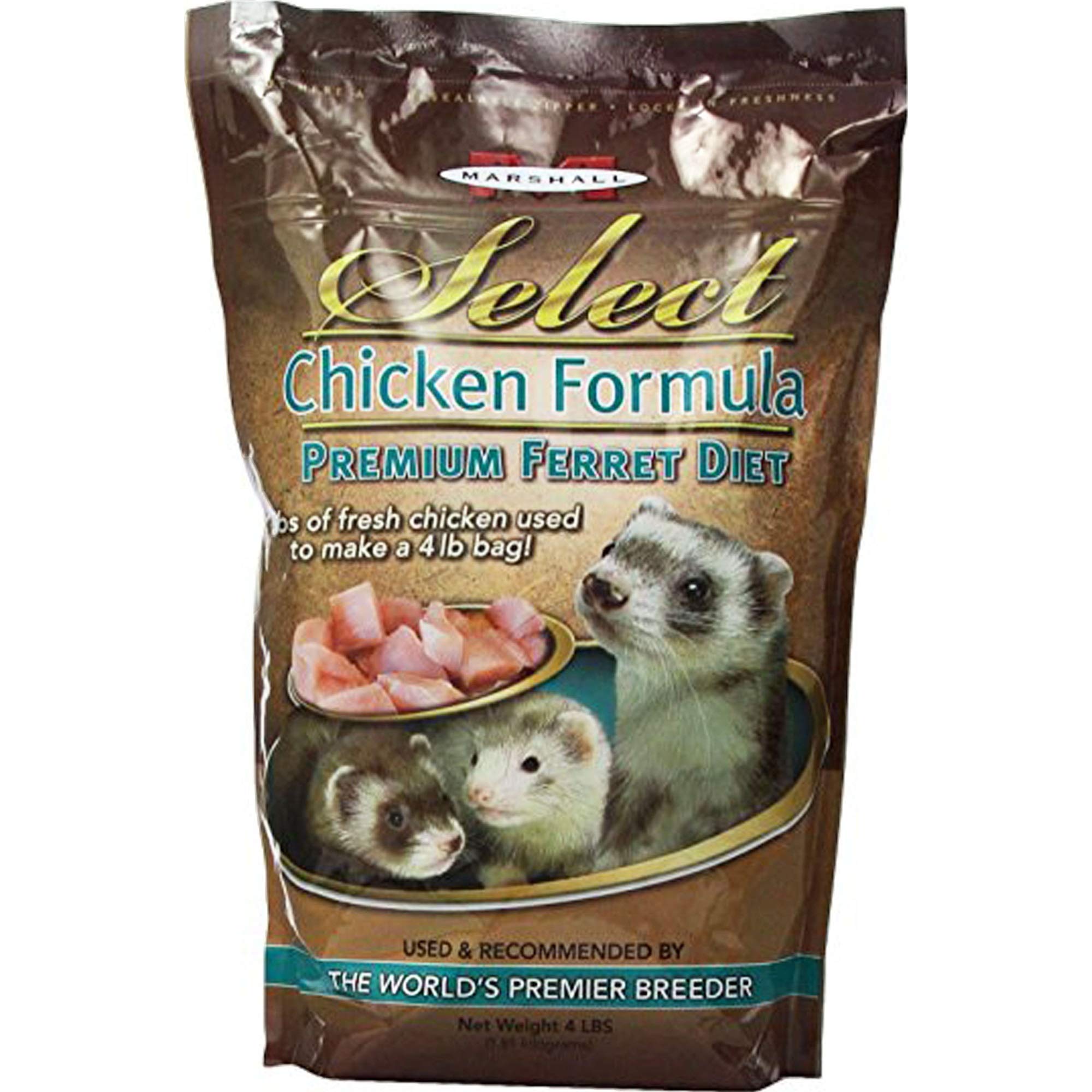 Marshall Pet Products Select Chicken Formula Premium Ferret Diet, 4 lbs - Protein-Rich Food for Balanced Nutrition, Digestive Su