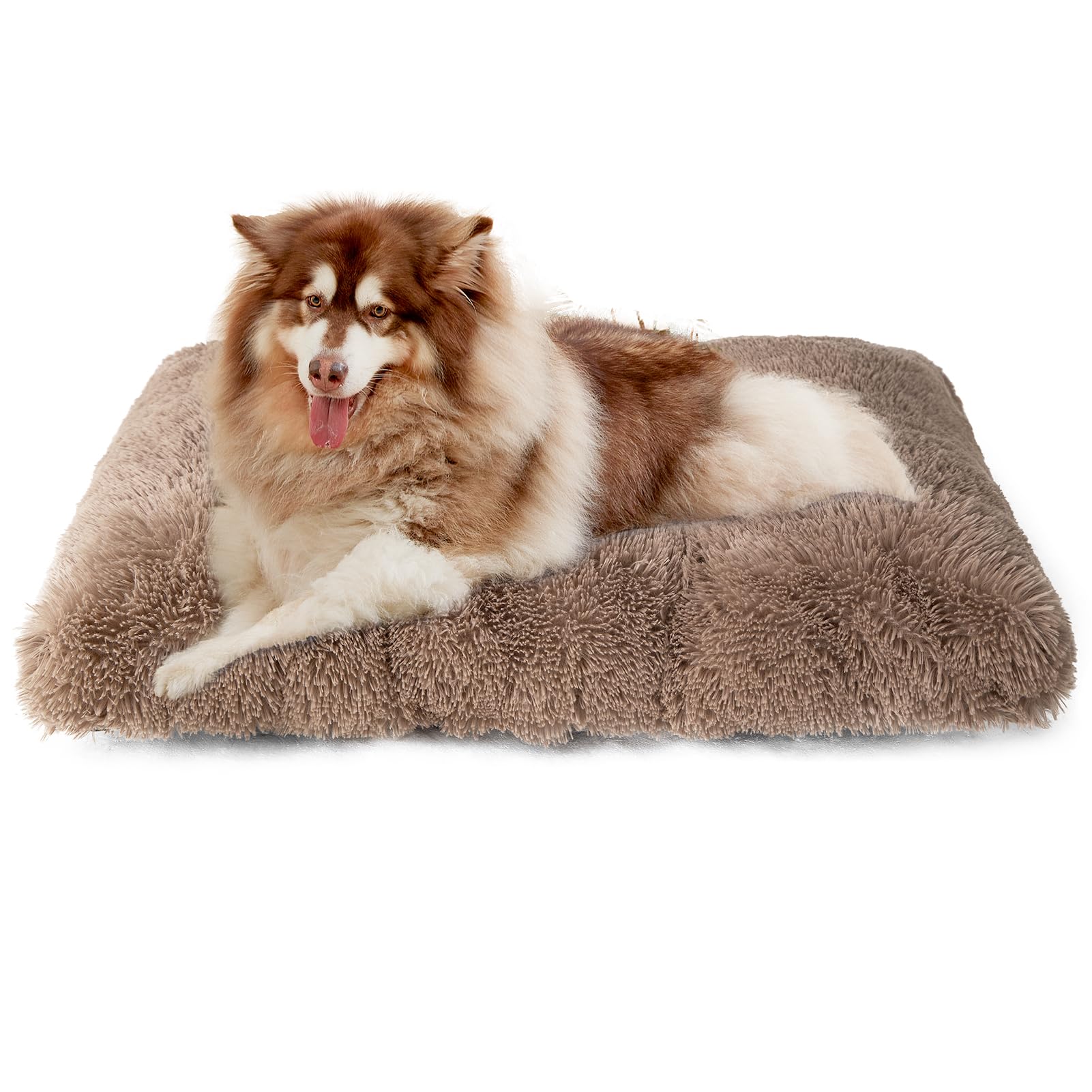 Eheyciga Fluffy Xxl Dog Crate Pad, Plush Faux Fur Dog Bed For Extra Large Dogs, Calming Anti Anxiety Xxl Dog Bed For Crate, Washable Soft Warm Dog Crate Mat With Non-Slip Bottom, Camel