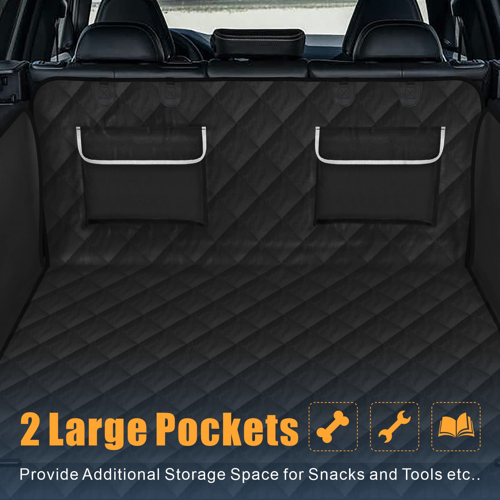 Veckle SUV Cargo Liner for Dogs, Waterproof Dog Trunk Cover with Side Flap Protector 2 Large Pockets Pet Seat Cover for SUV Seda