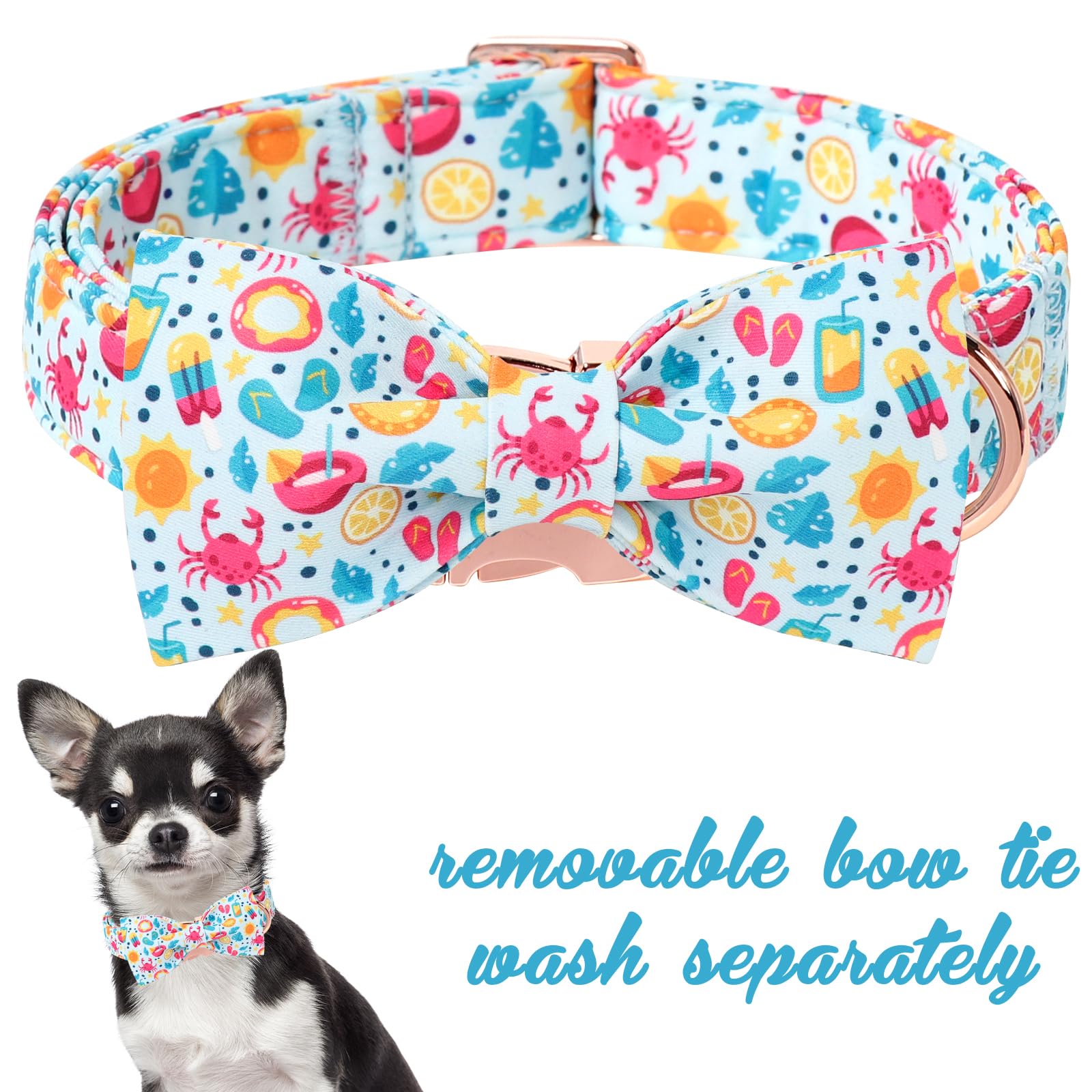 Unique Style Paws Cartoon Dog Collar With Bow Spring Summer Collar With Flower Lemon Crab For Small Medium Large Boys Girls Dogs