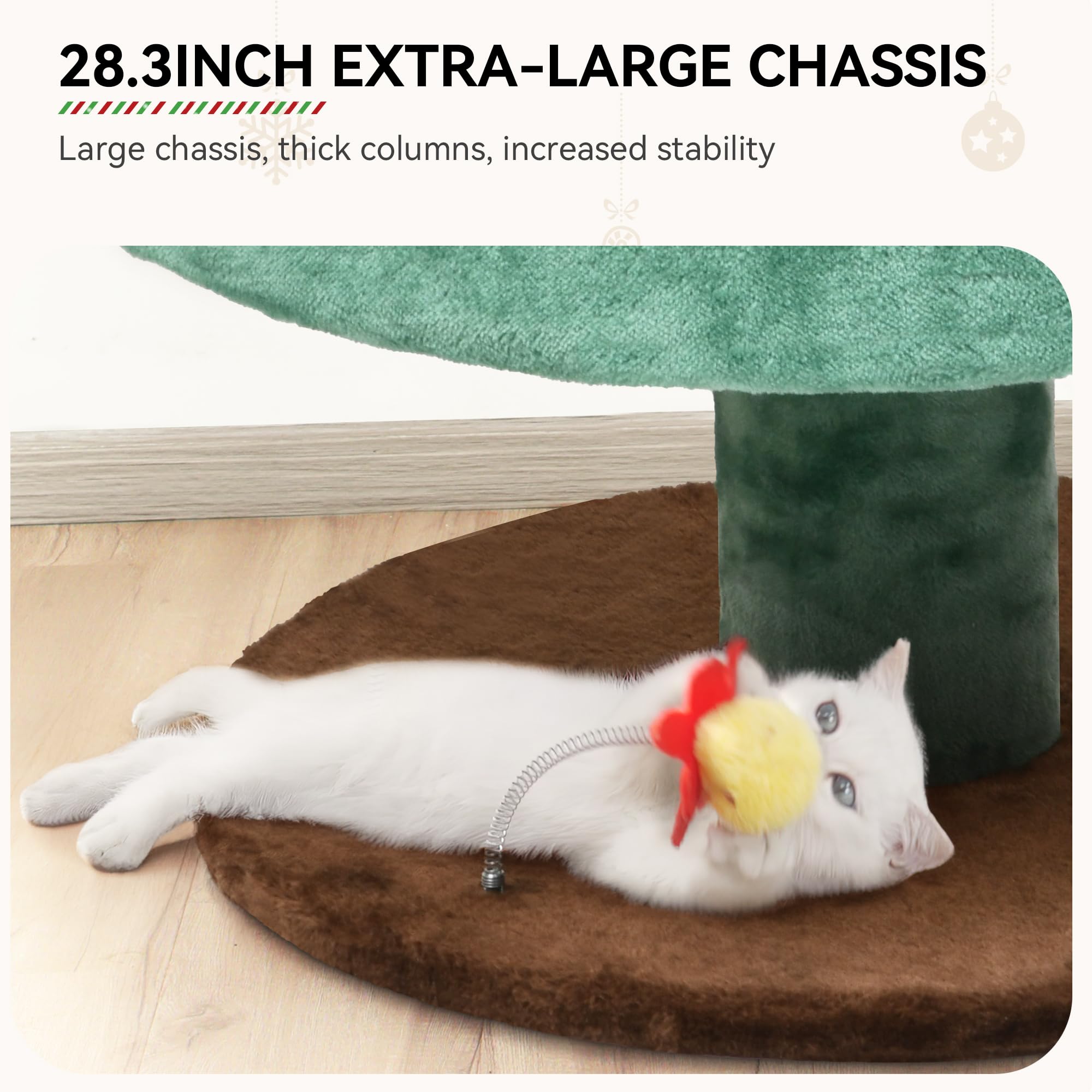 DWVO 52" Cat Tree with 2-Storey House, Green Engineered Wood, Cat Teaser, Model MADWV8Nzte, Perfect for Indoor Cats and Christmas Decor